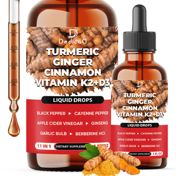 11in1 Liquid Turmeric Supplement – with Ginger, Garlic, Ceylon Cinnamon, Berberine, Ginseng, Apple Cider Vinegar – 1 Fl Oz – 30 Servings DEDICADAu supplements