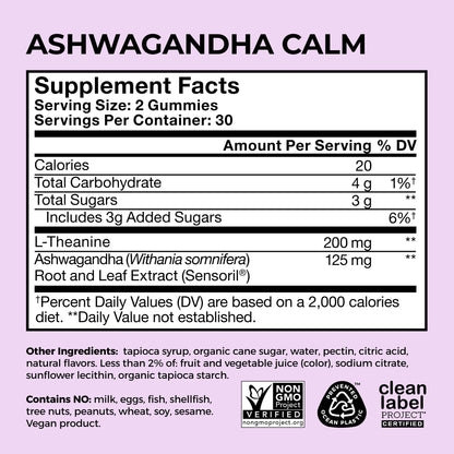 HUM Calm Ashwagandha Gummies for Women and Men, L-Theanine Ashwagandha Supplements for Daily Relaxation & Clarity Support, Vegan Fast Acting Gummy Formula, Mixed Berry Flavor, 60 Gummies HUMUS supplements