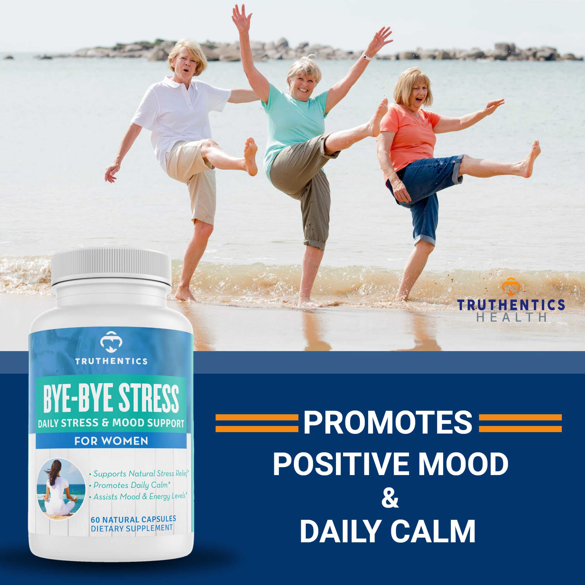 TRUTHENTICS Bye-Bye Stress - Stress & Mood Support Supplement for Women with Ashwagandha, GABA, Lemon Balm, L-Theanin & Vitamin B Complex - Vegan - 60 Capsules TRUTHENTICSAu supplements
