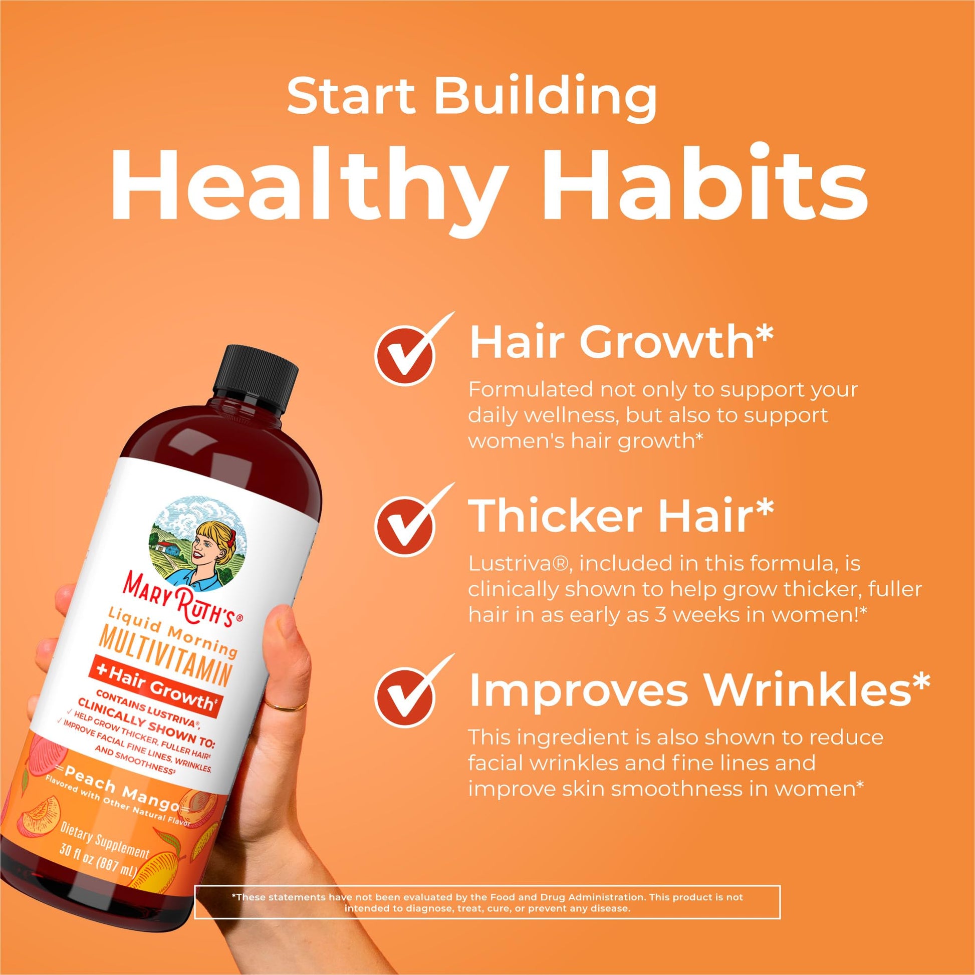 MaryRuth's Liquid Multivitamin+Hair Growth | Clinically Tested for Thicker Hair & Facial Wrinkles in Women | Biotin 10000mcg | Lustriva Hair Growth Supplement | MaryRuth OrganicsAu supplements