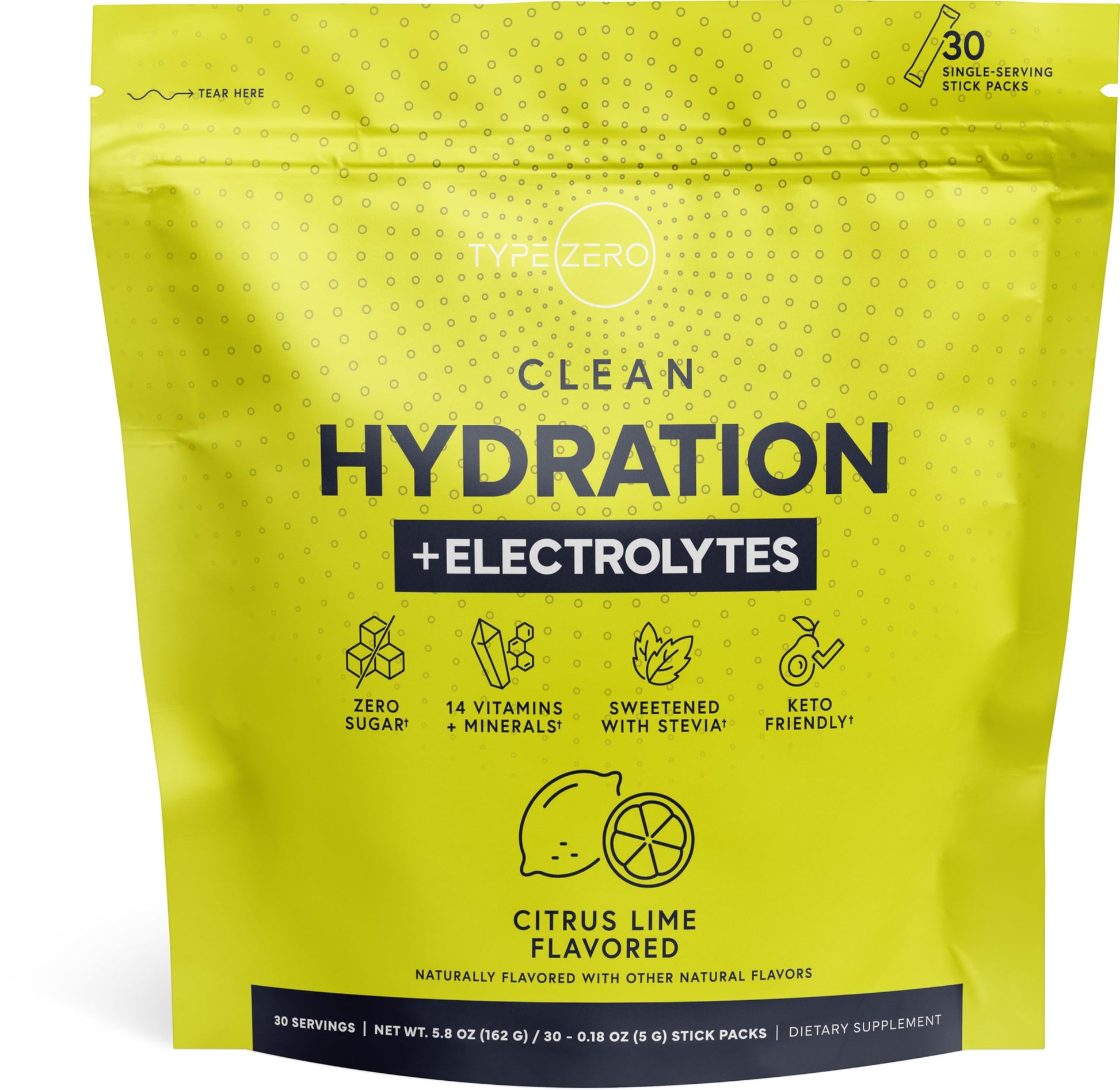 Type Zero Clean Hydration + Electrolytes Drink Mix (30 Single-Serving Packets) (Citrus Lime Flavored) - Advanced Hydration for Any Occasion Type ZeroUS supplements