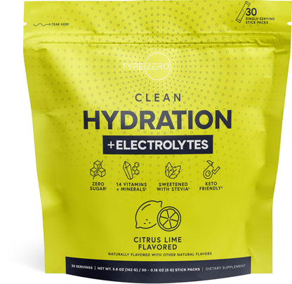 Type Zero Clean Hydration + Electrolytes Drink Mix (30 Single-Serving Packets) (Citrus Lime Flavored) - Advanced Hydration for Any Occasion Type ZeroUS supplements