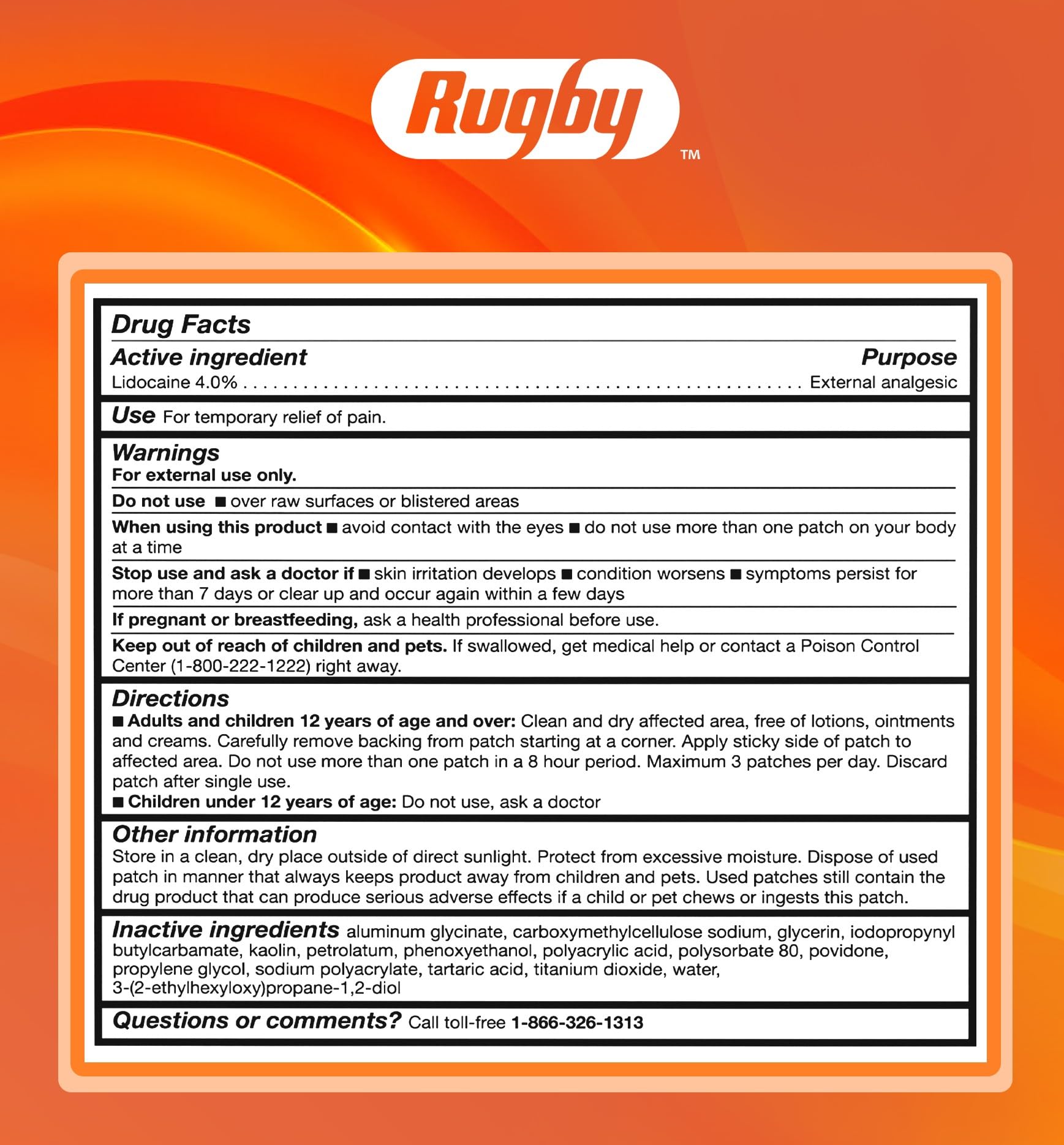 Rugby Maximum Strength 4% Lidocaine Pain Relief Patch- External Analgesic - Flexible Fabric, Fragrance-Free - Temporarily Relieves Pain - 100 Patches (10 cm x 14 cm Each) RUGBY LABORATORIESAu supplements