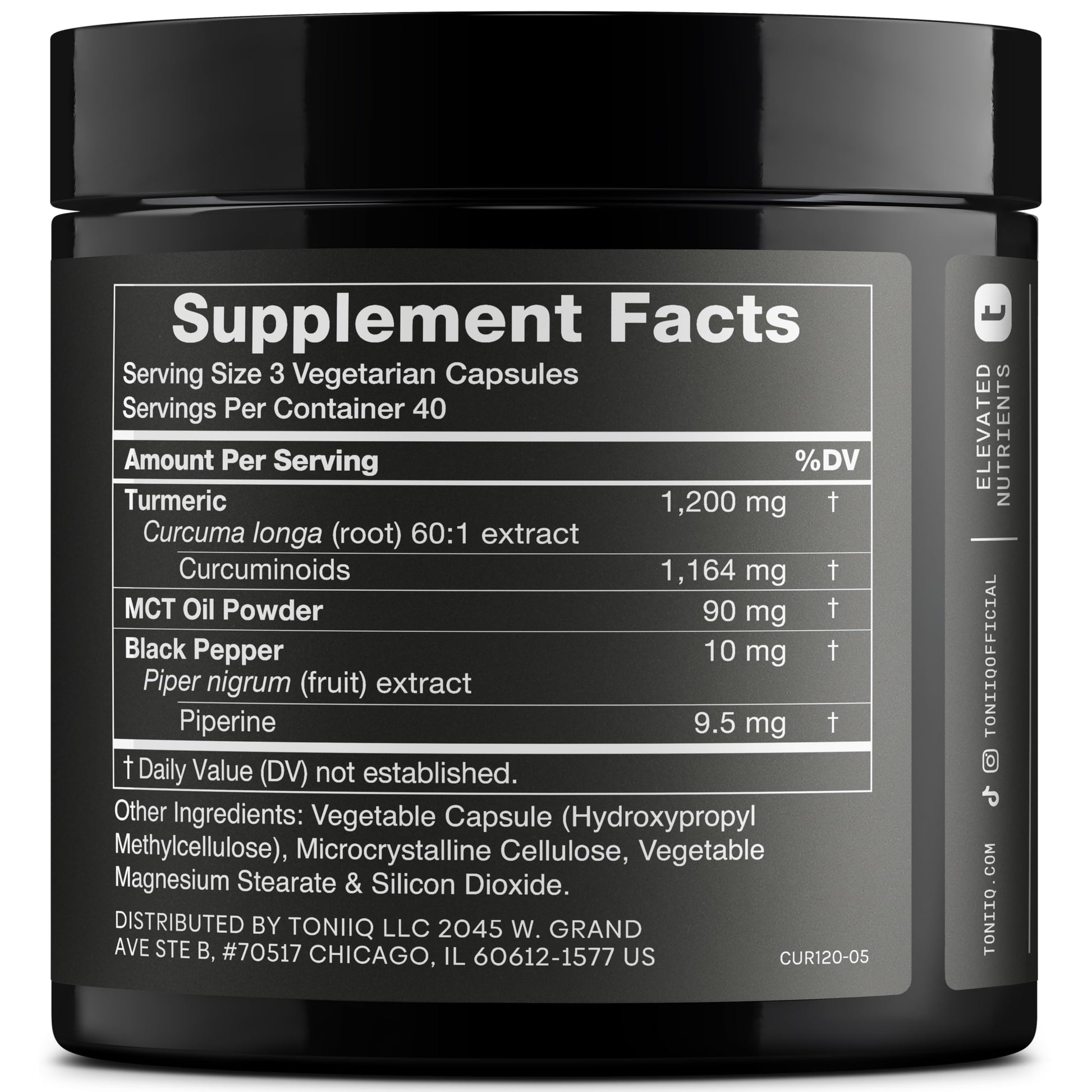 Turmeric Curcumin - Ultra High Potency 60:1 Extract with 97% Curcuminoids - 1200mg Per Serving - Black Pepper & MCT Oil for Enhanced Absorption - Third-Party Lab Tested - 120 Capsules ToniiqAu supplements
