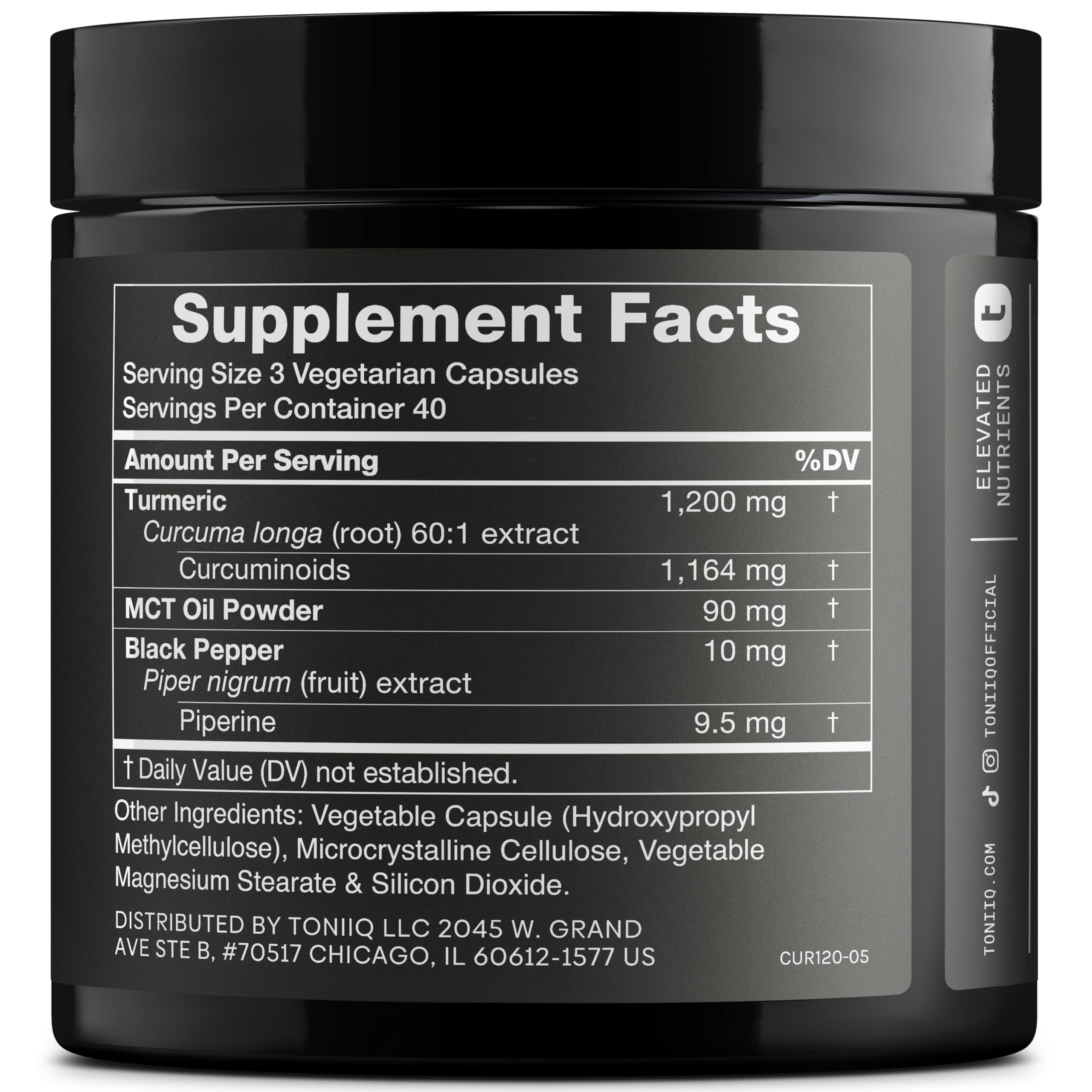 Turmeric Curcumin - Ultra High Potency 60:1 Extract with 97% Curcuminoids - 1200mg Per Serving - Black Pepper & MCT Oil for Enhanced Absorption - Third-Party Lab Tested - 120 Capsules ToniiqAu supplements