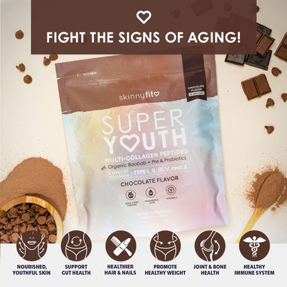 SkinnyFit Super Youth Chocolate Multi-Collagen Peptides + Probiotics, Baobab Fiber SkinnyFitUS supplements