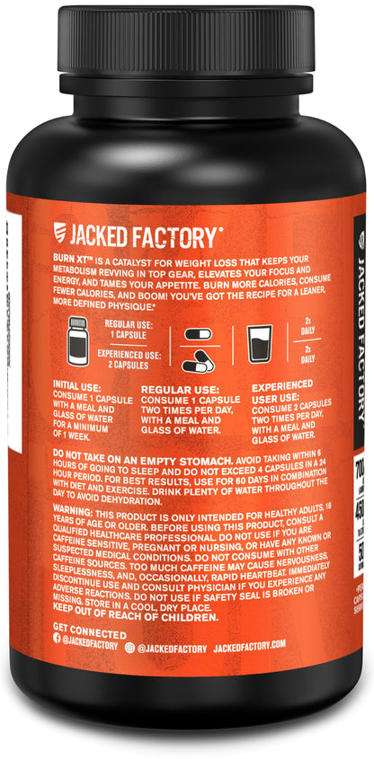 Jacked Factory Burn-XT Clinically Studied Fat Burner & Weight Loss Supplement - Appetite Suppressant & Energy Booster - with Acetyl L-Carnitine Jacked FactoryUS supplements