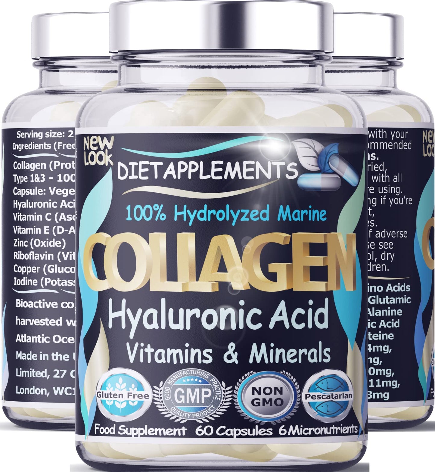 Marine Collagen Type 1&3 1000mg, Hyaluronic Acid 200mg/serving; Vitamin C, Zinc, Copper for Immune System DietapplementsUS supplements