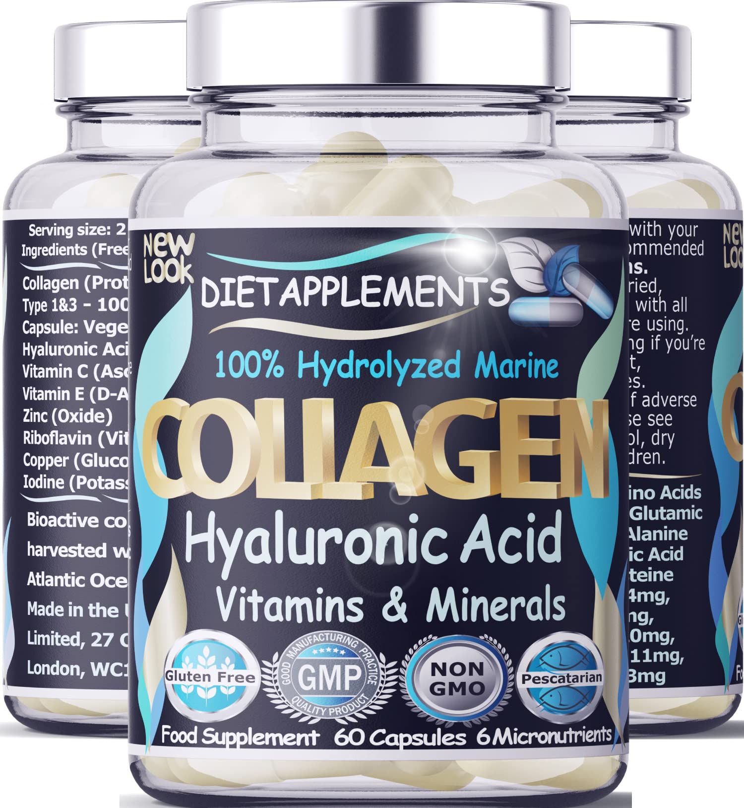 Marine Collagen Type 1&3 1000mg, Hyaluronic Acid 200mg/serving; Vitamin C, Zinc, Copper for Immune System DietapplementsAu supplements