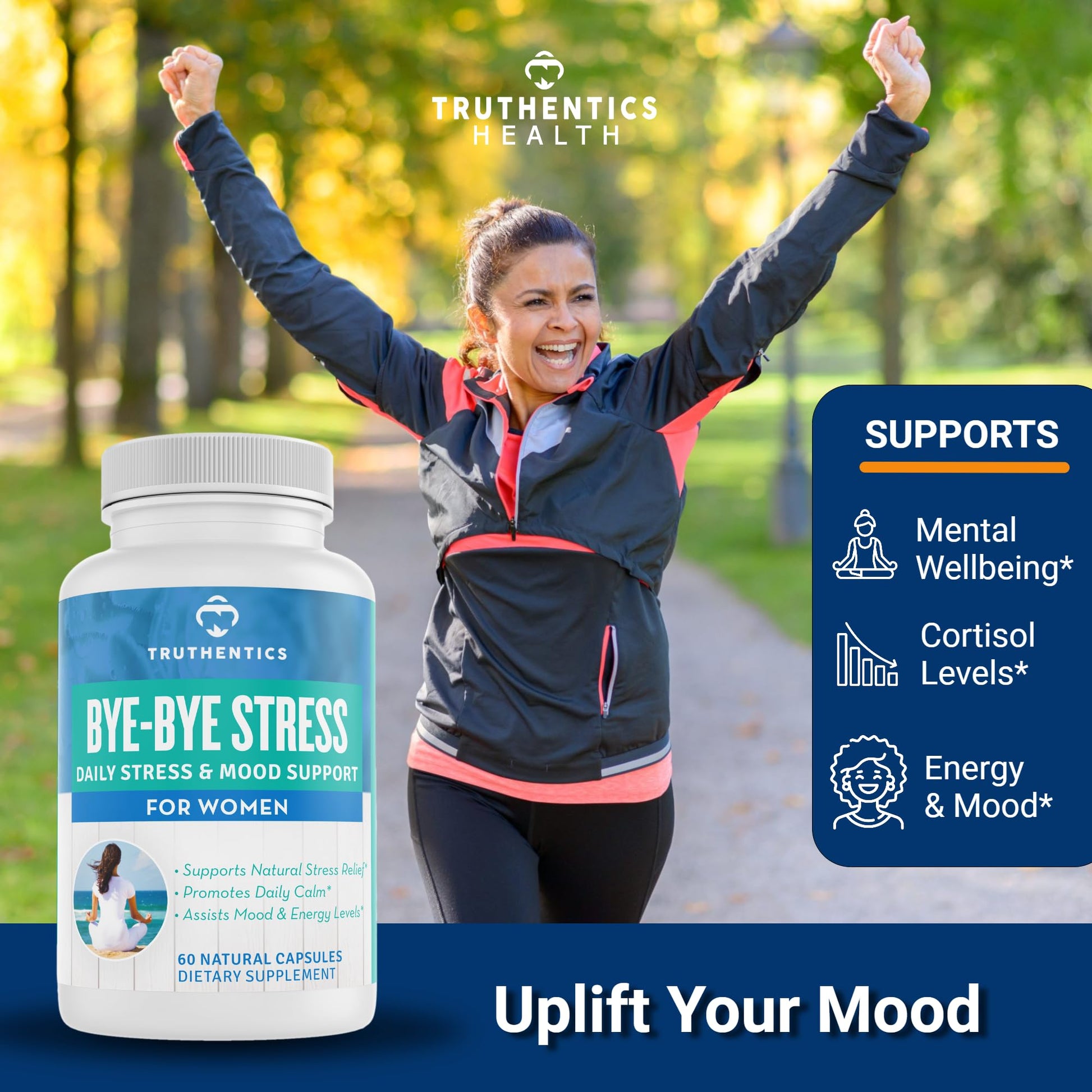 TRUTHENTICS Bye-Bye Stress - Stress & Mood Support Supplement for Women with Ashwagandha, GABA, Lemon Balm, L-Theanin & Vitamin B Complex - Vegan - 60 Capsules TRUTHENTICSAu supplements