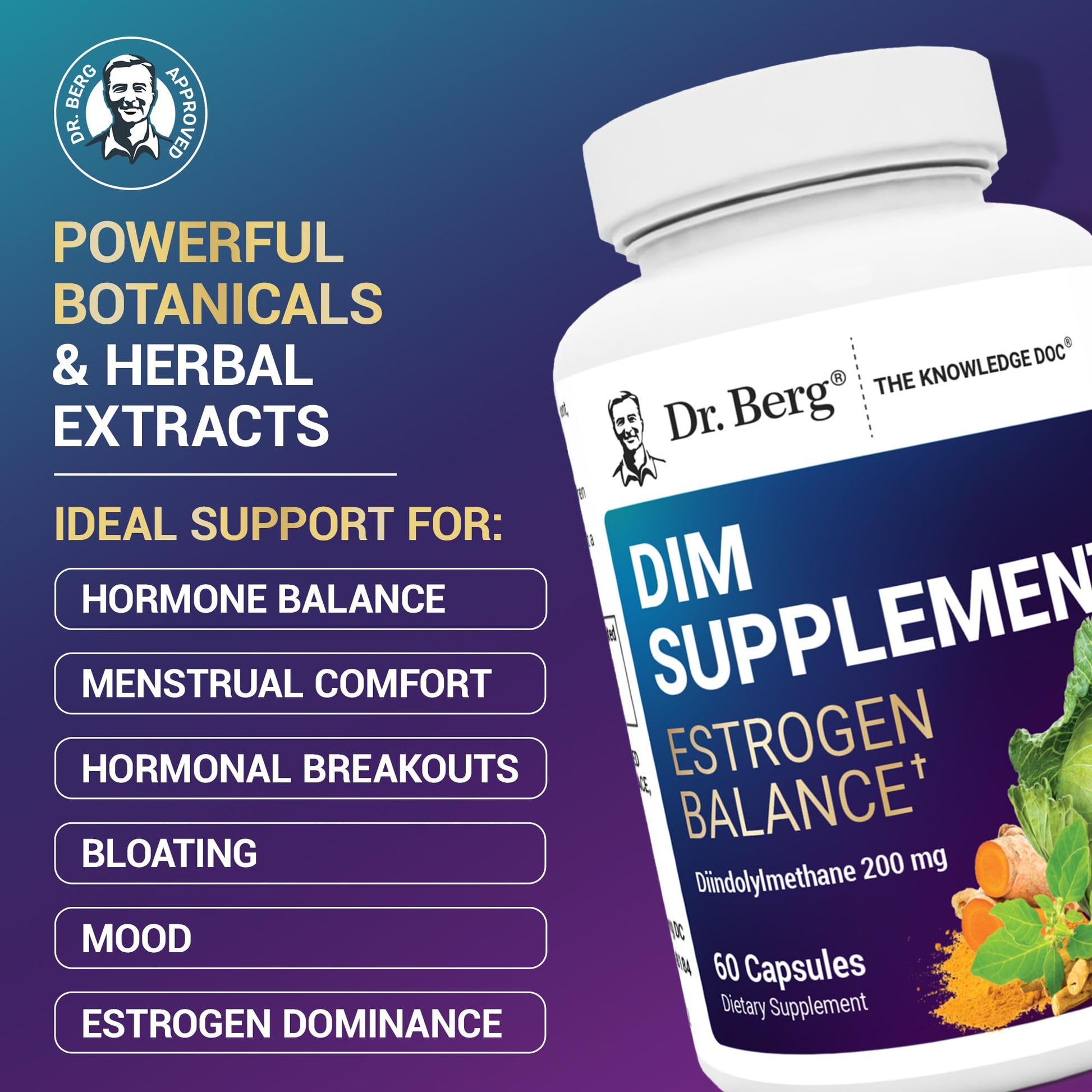 Dr. Berg DIM Supplement Estrogen Balance - Original Estrogen Supplement for Women with Diindolylmethane for Menstrual Symptoms & Menopause Relief & Black Pepper for Enhanced Absorption - 60 Capsules Dr. Berg NutritionalsAu supplements