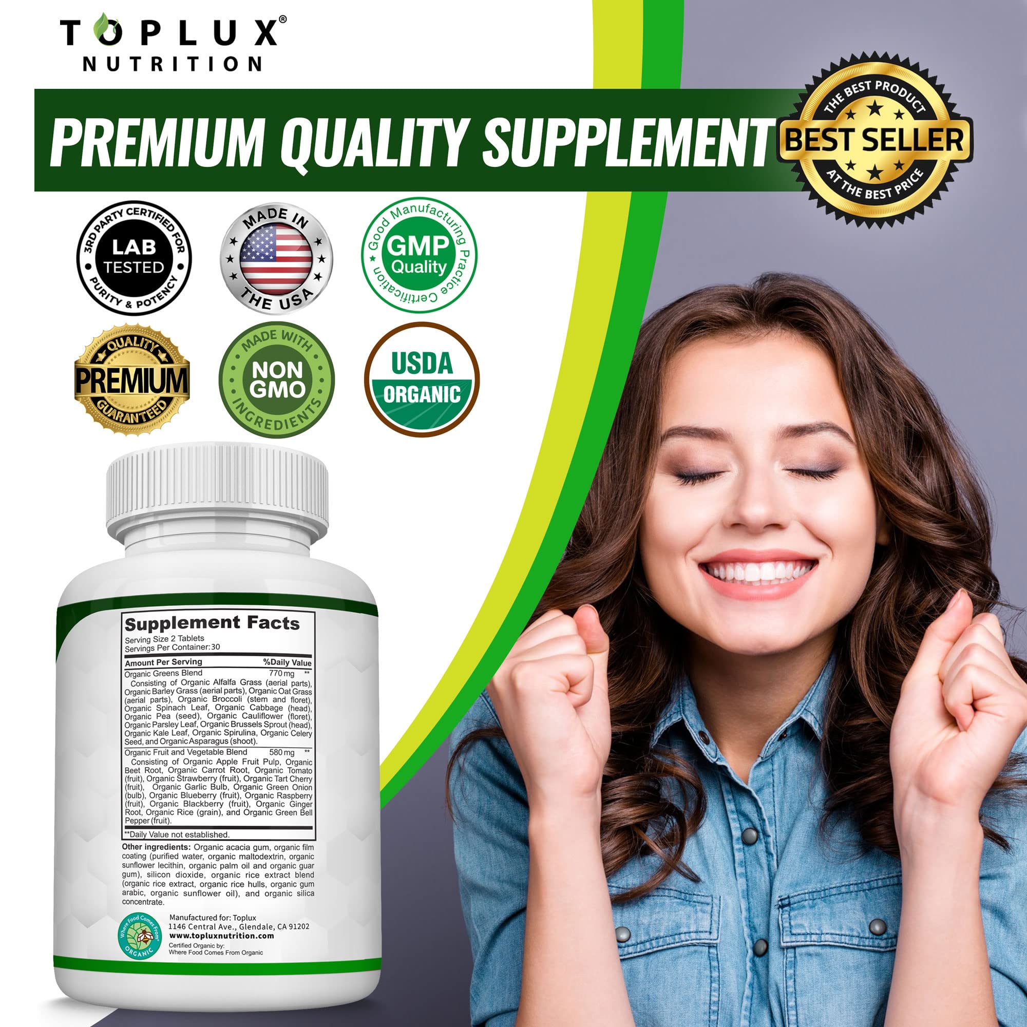 Organic Super Greens Capsules Superfood Fruit Veggie Supplement - 28 Powerful Natural TopluxUS supplements