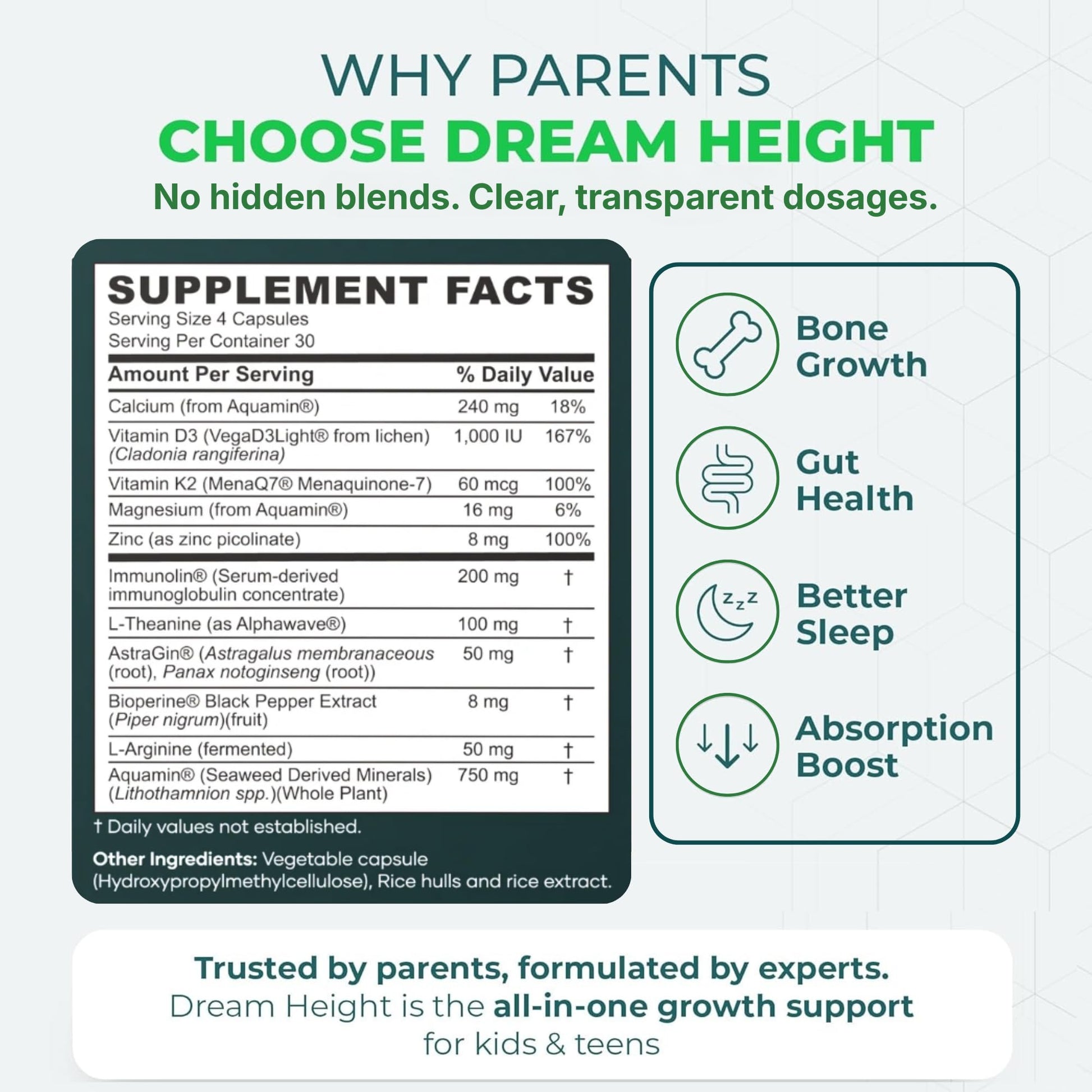 Moddy's Nutrition DreamHeight Growth Supplement for Kids & Teens, Bone, Immune & Sleep Support, Clinically Studied Formula, 120 Small Easy-to-Swallow Capsules Moddy's NutritionAu supplements
