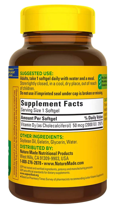 Nature Made Vitamin D3 2000iu 320 Ct. Soft Gels (Packaging May Vary) Nature MadeUS supplements