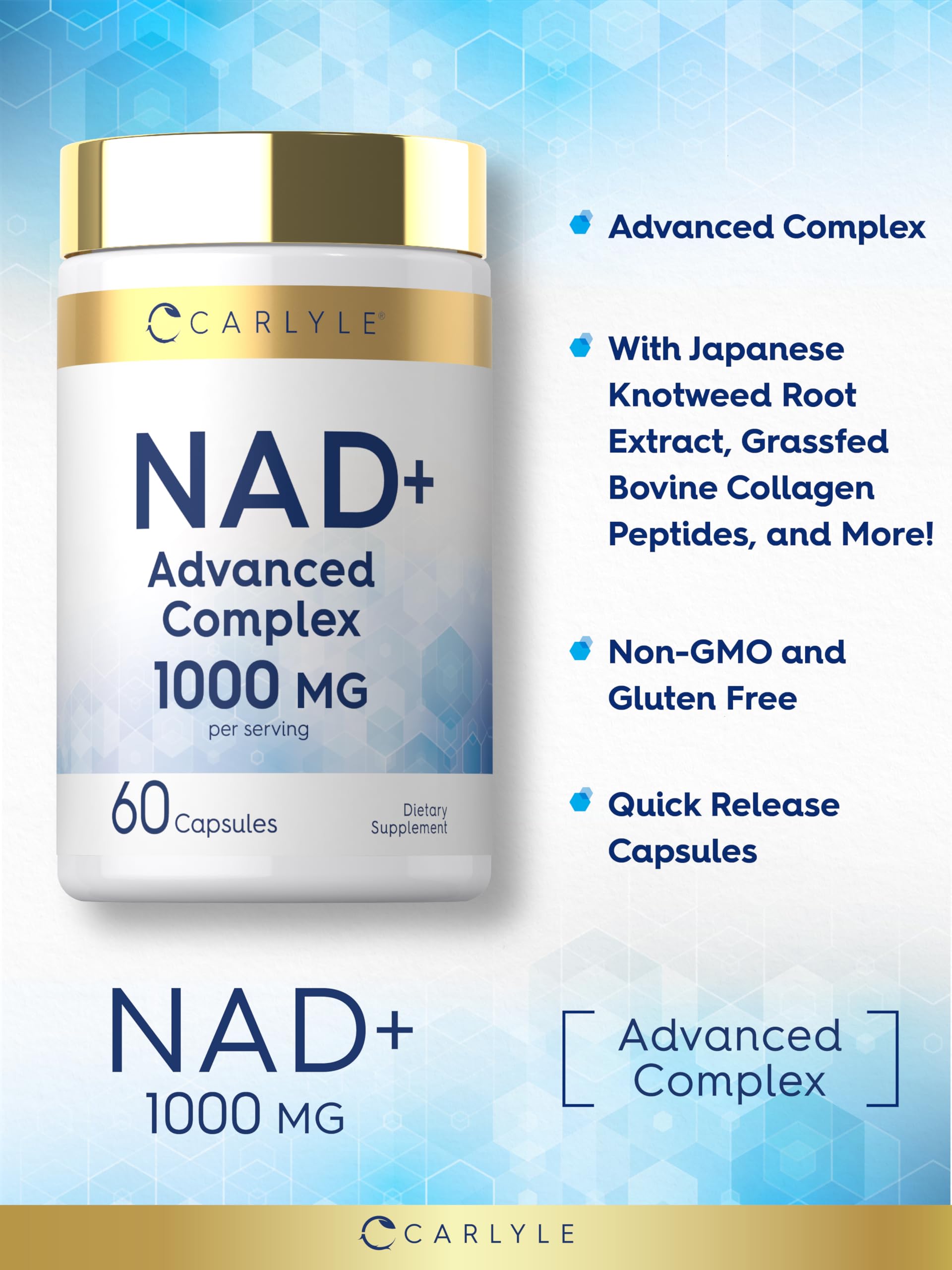 Carlyle NAD+ Supplement 1000 mg | 60 Capsules | with Resveratrol and Collagen | Advanced Complex for Women and Men | Non-GMO & Gluten Free CarlyleAu supplements