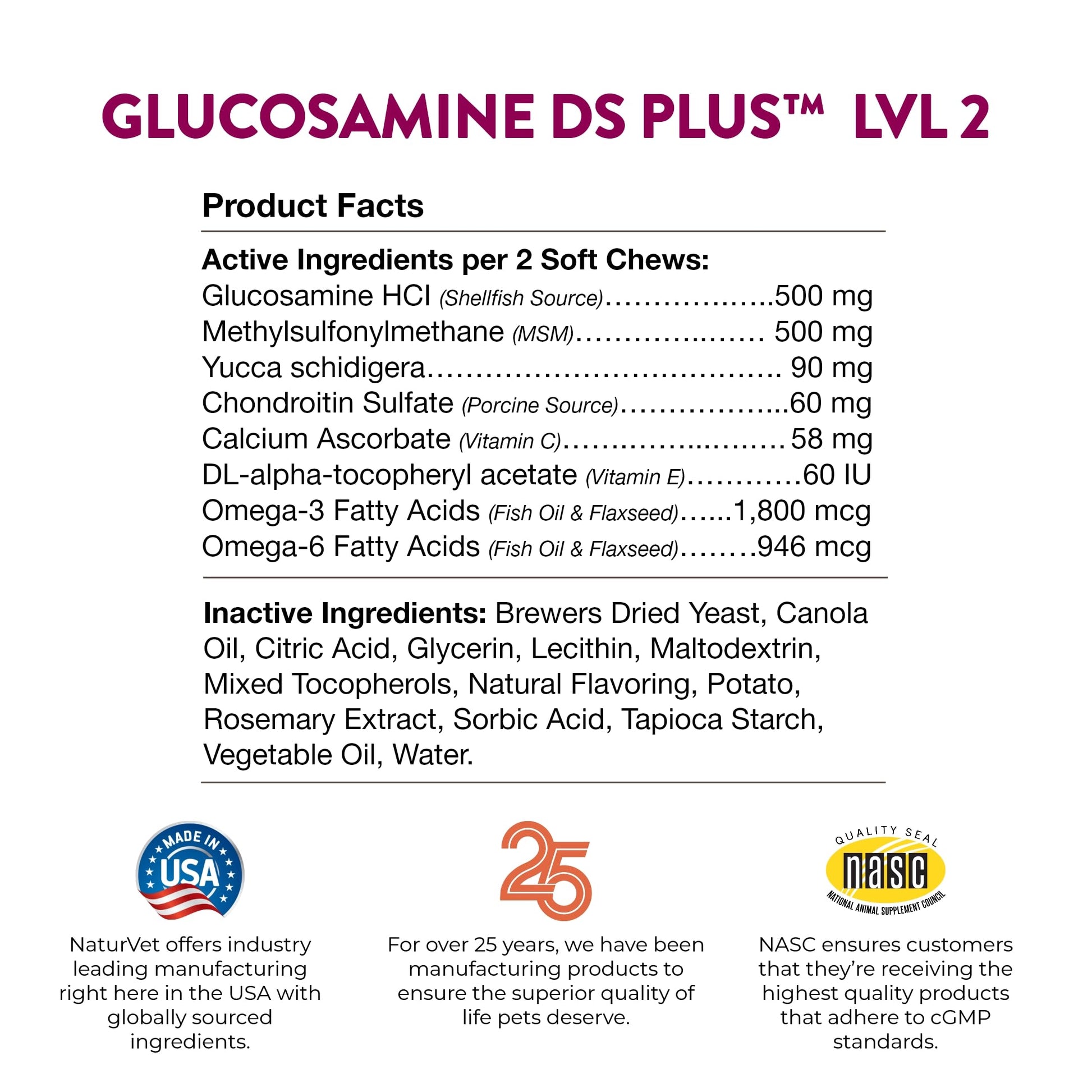 NaturVet – Glucosamine DS Plus - Level 2 Moderate Care – Supports Healthy Hip & Joint Function – Enhanced with Glucosamine, MSM & Chondroitin – for Dogs & Cats–120 Soft Chews NaturVetAu supplements