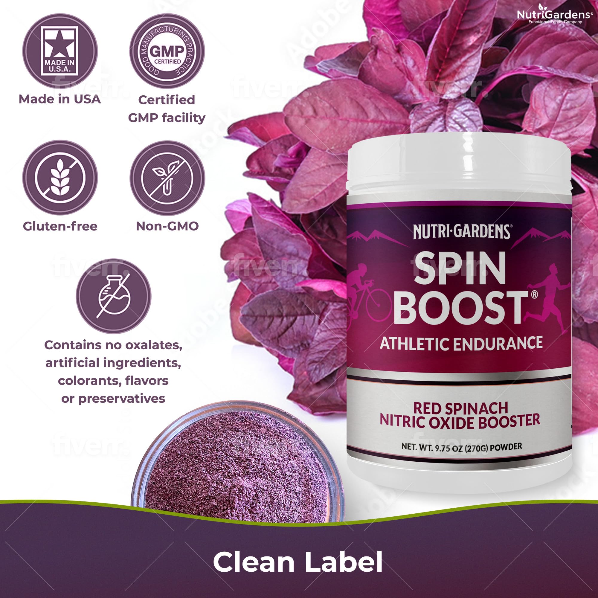 Nutrigardens Spin Boost Nitric Oxide Red Spinach Nitrate Pre-Workout Powder Concentrated NutrigardensAu supplements