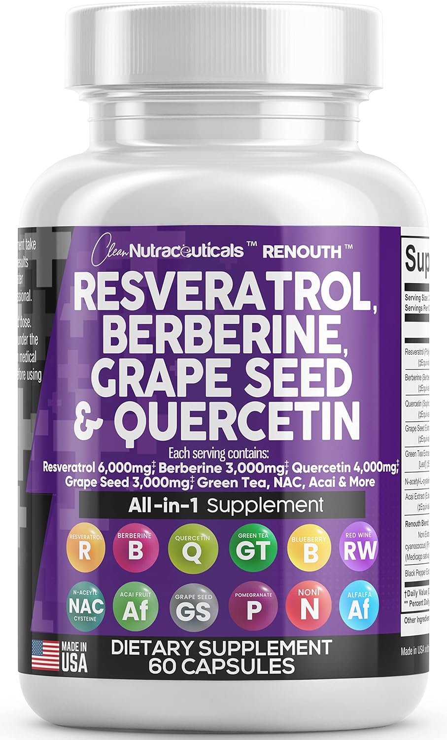 Resveratrol 6000mg Berberine 3000mg Grape Seed Extract 3000mg Clean Nutraceuticals StoreUS supplements