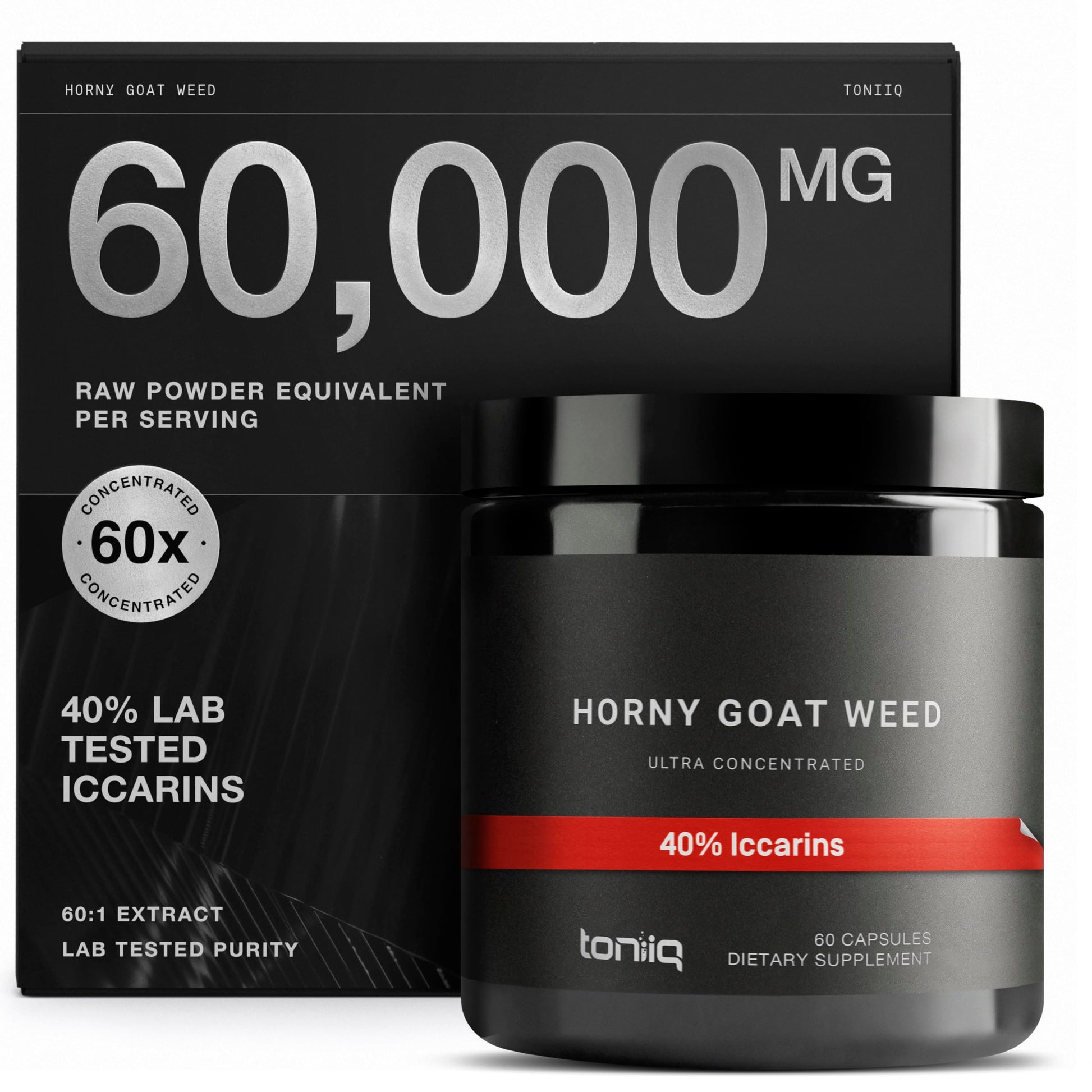 Super Strength Horny Goat Weed for Men & Women 60,000mg - Epimedium sagittatum - 40% Icariins - 60: 1 Concentrated Extract from 1000mg Formula - 3P tested - Premium hornygoatweed for Men - 60 Caps ToniiqAu supplements
