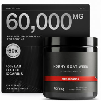 Super Strength Horny Goat Weed for Men & Women 60,000mg - Epimedium sagittatum - 40% Icariins - 60: 1 Concentrated Extract from 1000mg Formula - 3P tested - Premium hornygoatweed for Men - 60 Caps ToniiqAu supplements