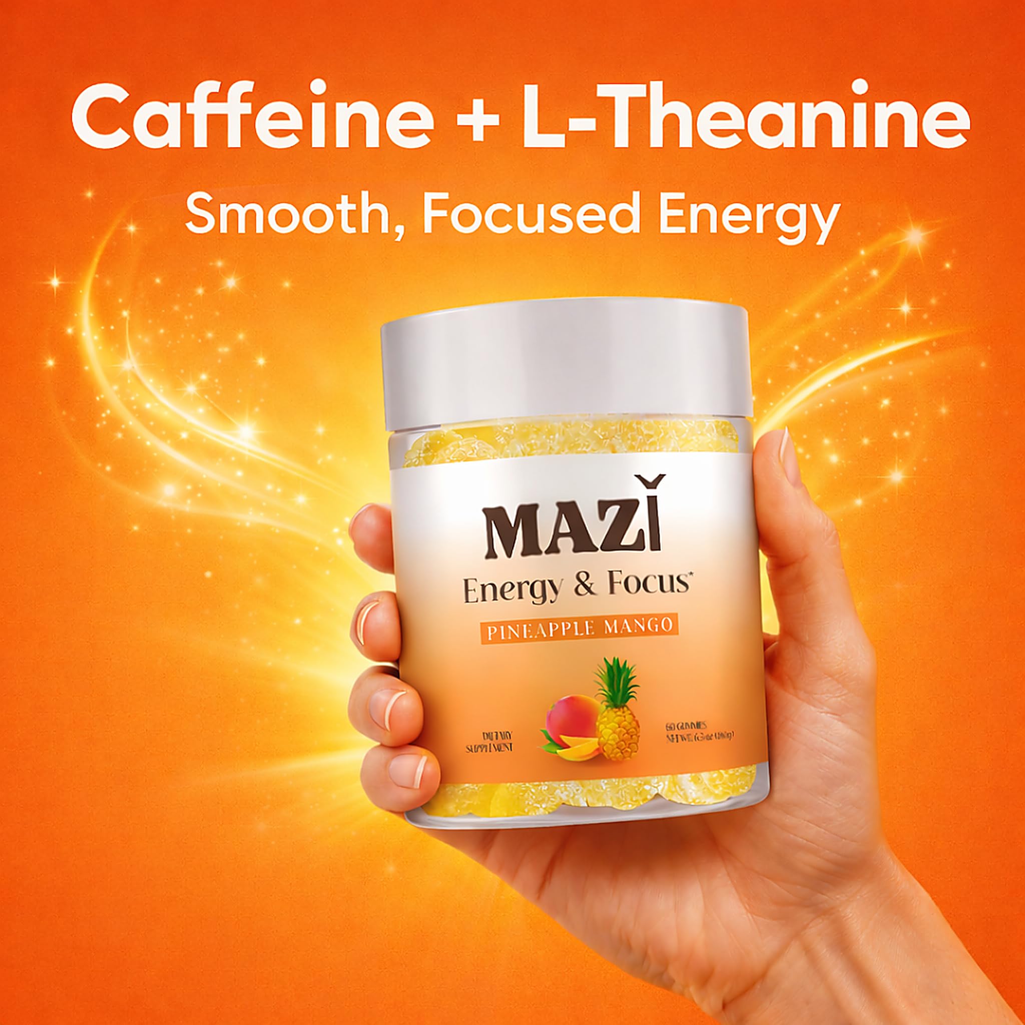Energy & Focus Gummies | 100mg Natural Caffeine + L-Theanine + Vitamin B6 & B12 + CoQ10 | Nootropic Cognitive Brain Performance Supplement | No Crash or Jitters MAZIAu supplements