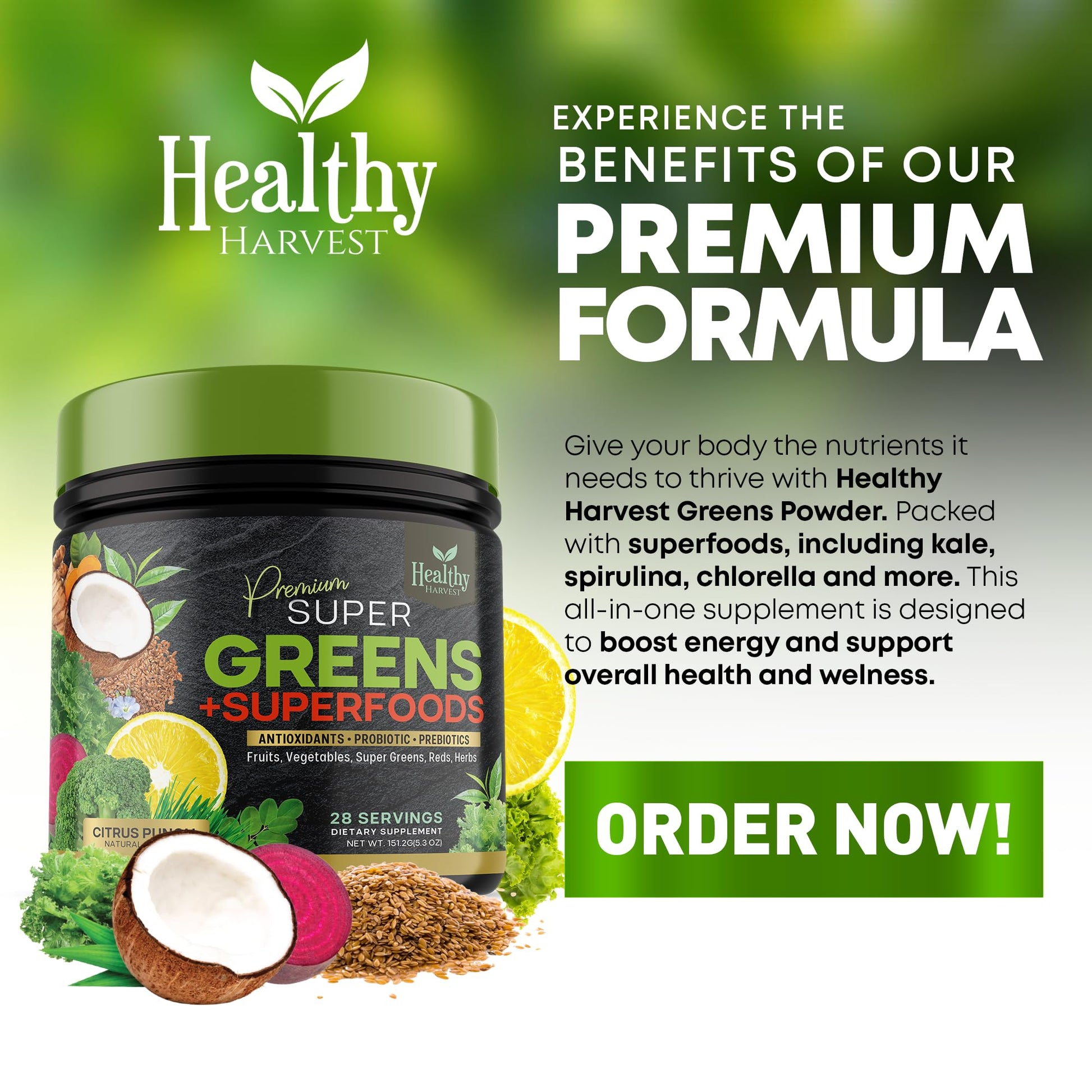 Greens Powder Superfood Supplement - Super Green Reds Smoothie Mix Blend with Spirulina Healthy Harvest NutritionAu supplements