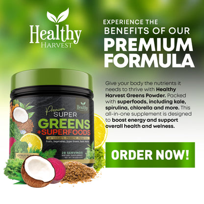 Greens Powder Superfood Supplement - Super Green Reds Smoothie Mix Blend with Spirulina Healthy Harvest NutritionUS supplements