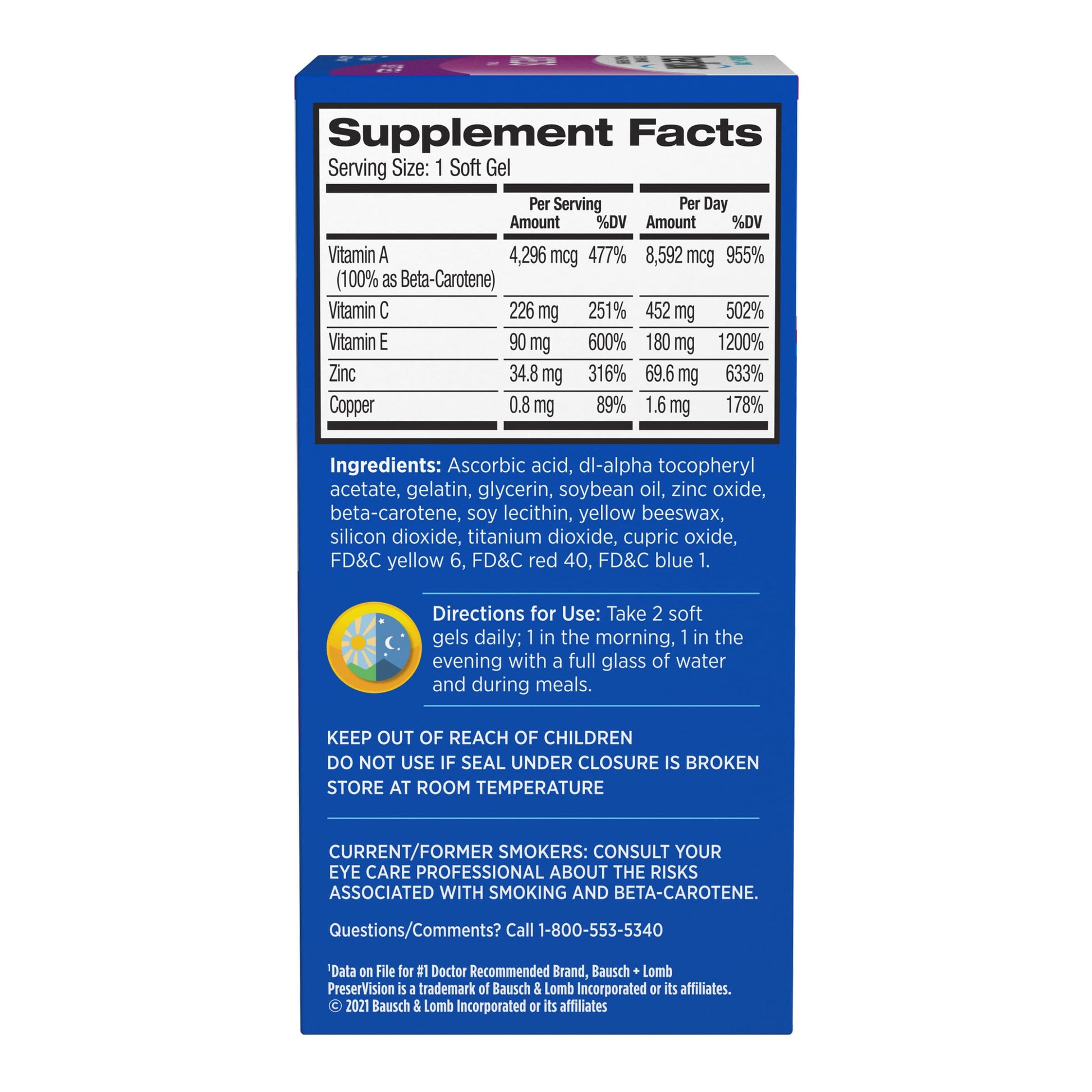 PreserVision AREDS Eye Vitamins, #1 Eye Doctor Recommended Brand, Multivitamin with Copper, Vitamin A, C & E, Zinc Supplements, 120 Softgels PreserVisionAu supplements