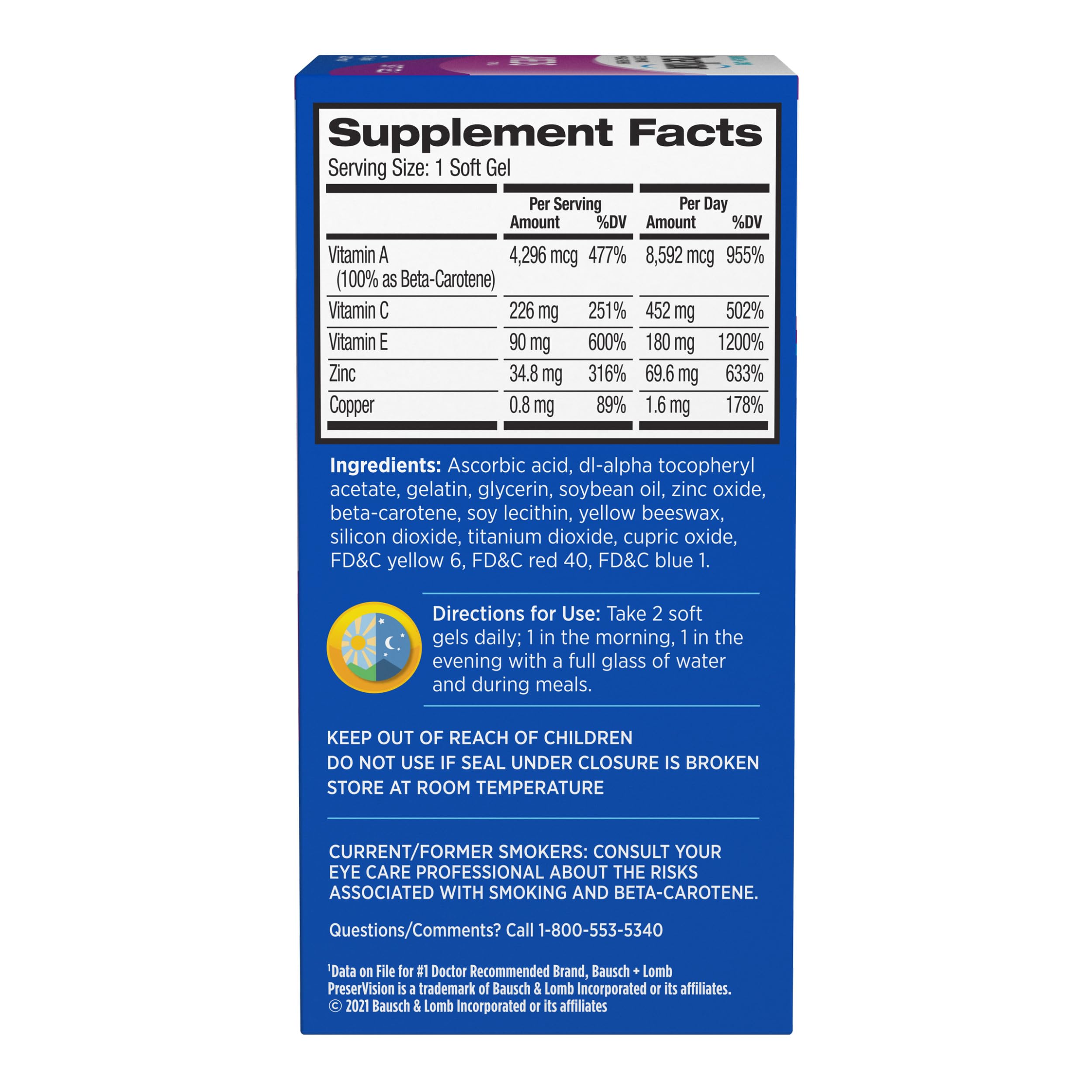 PreserVision AREDS Eye Vitamins, #1 Eye Doctor Recommended Brand, Multivitamin with Copper, Vitamin A, C & E, Zinc Supplements, 120 Softgels PreserVisionAu supplements