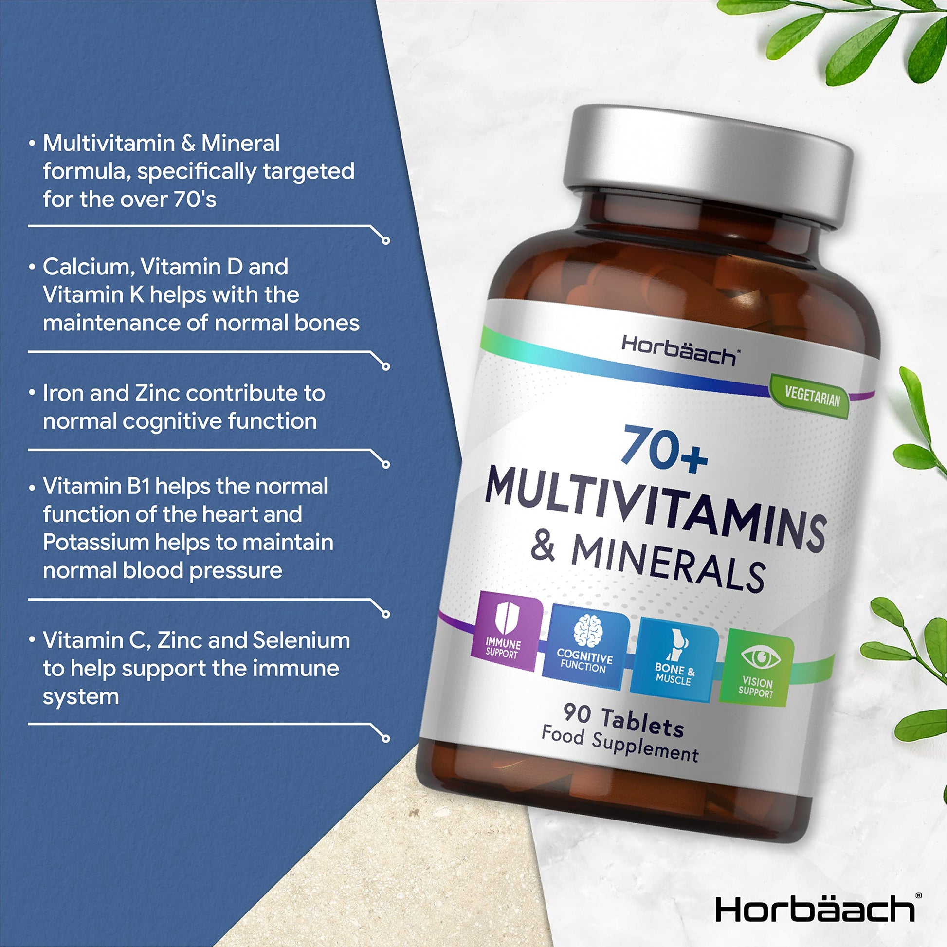 Multivitamin 70 Plus Tablets | 90 Count | with Essential Vitamins and Minerals | for Men and HorbäachUS supplements