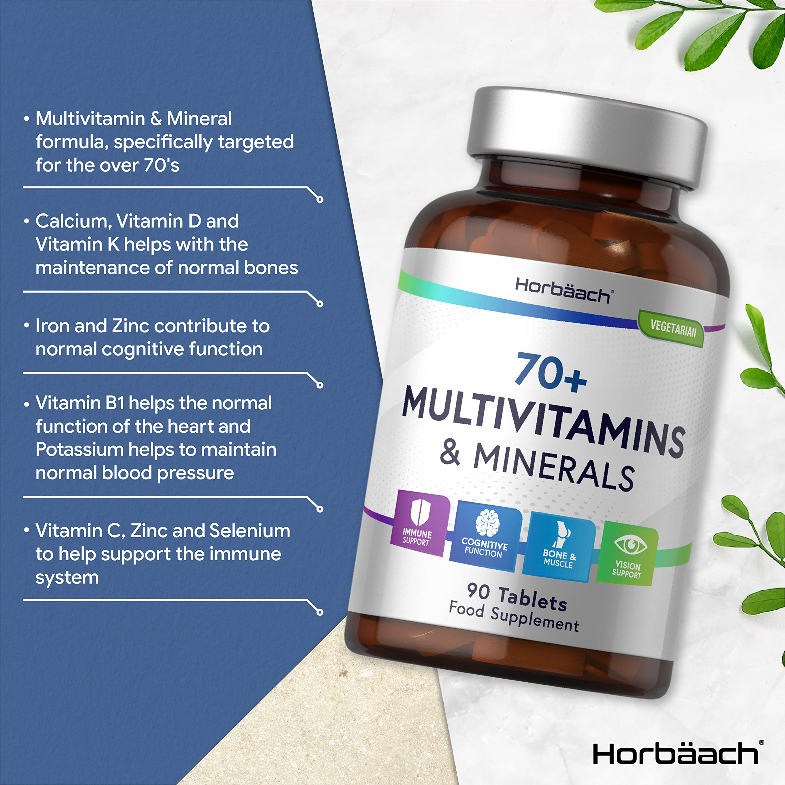 Multivitamin 70 Plus Tablets | 90 Count | with Essential Vitamins and Minerals | for Men and HorbäachUS supplements