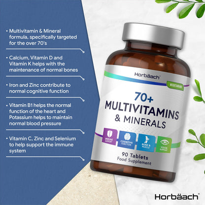 Multivitamin 70 Plus Tablets | 90 Count | with Essential Vitamins and Minerals | for Men and HorbäachUS supplements