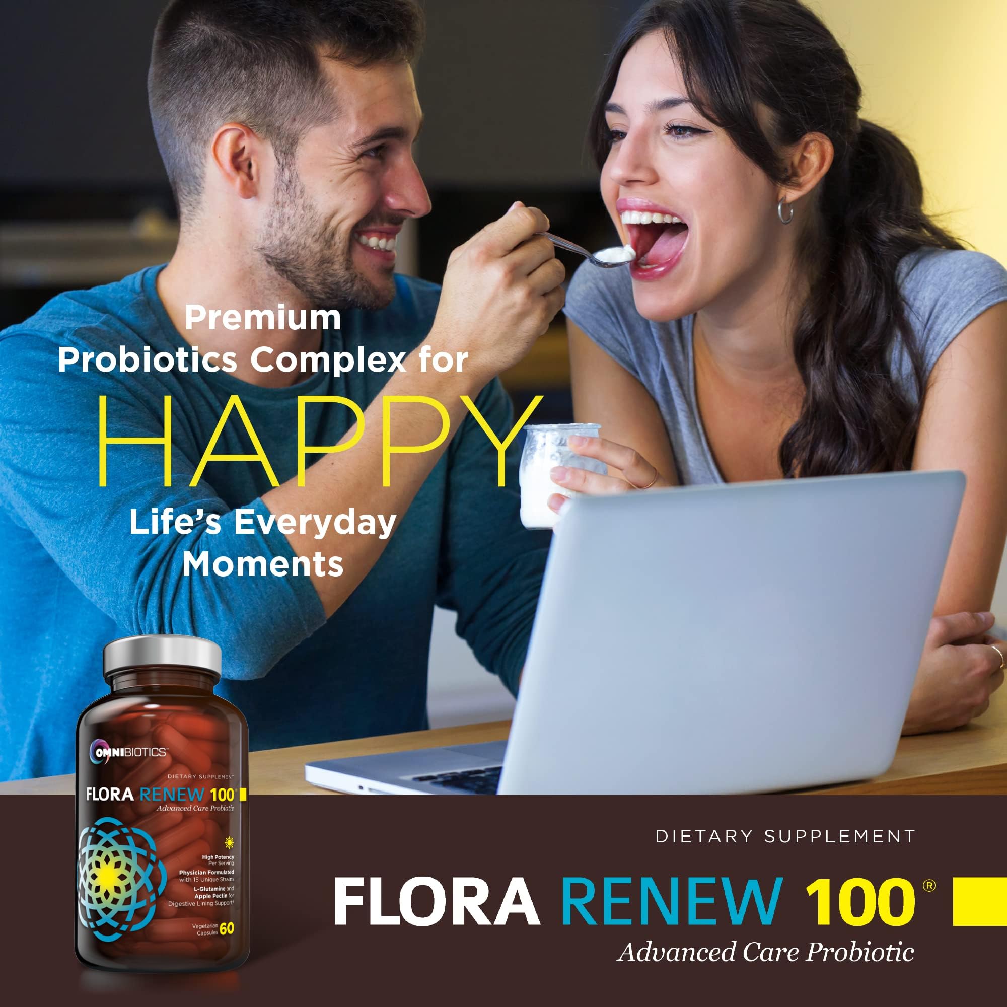 100 Billion Probiotics - 15-Strain Probiotic for Women & Men, DRCaps Delayed Release, Prebiotics, L-Glutamine, Apple Pectin, Gut Lining Support, Shelf Stable, Non-GMO, 60 Vegan Capsules for Adults OmniBioticsAu supplements