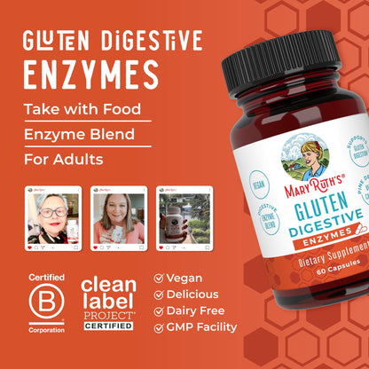 MaryRuth’s Gluten Digestive Enzymes | Up to 2 Month Supply | Proprietary Enzyme Blend | Vegan Pine-Based Capsules | Non-GMO | 60 Count MARYRUTH'SUS supplements