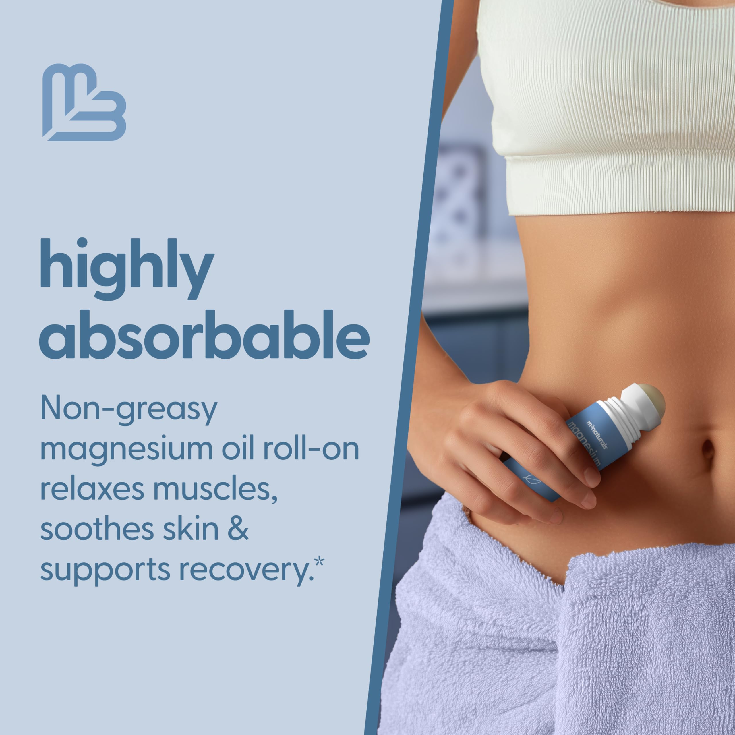 Magnesium Roll On for Adults & Kids, Easy Application for Sore Muscles, Feet, Joints and Leg Cramps, Helps with Sleeping and Post-Workout Recovery, for Sensitive Skin, 3 fl oz, by M3 M3 NaturalsAu supplements