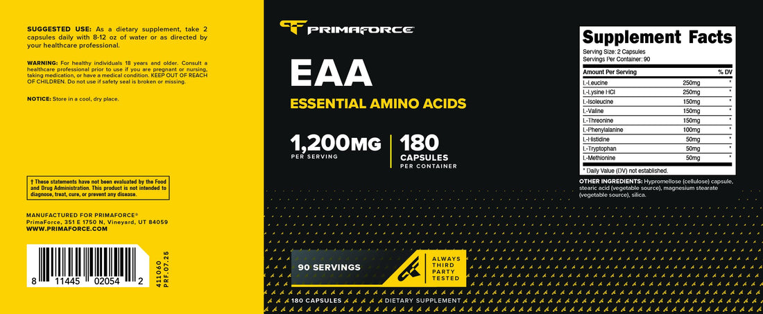 Primaforce EAA Capsules 1200mg, 180 Capsules, 90 Servings - Essential Amino Acids - Non-GMO, Gluten Free & Vegitarian Friendly PrimaforceAu supplements