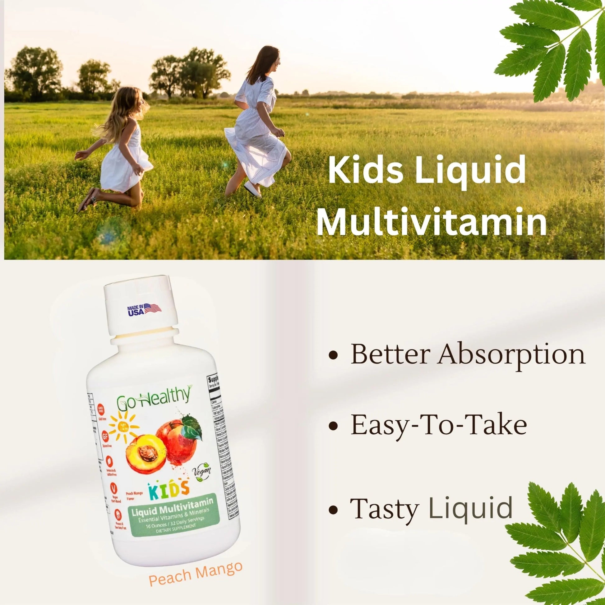 Go Healthy Kids Liquid Multivitamin | Immune Support | Kid Liquid Multivitamins | High Absorption | Vegan Vitamins | Kids Vitamins Multivitamin Go Healthy NaturalAu supplements