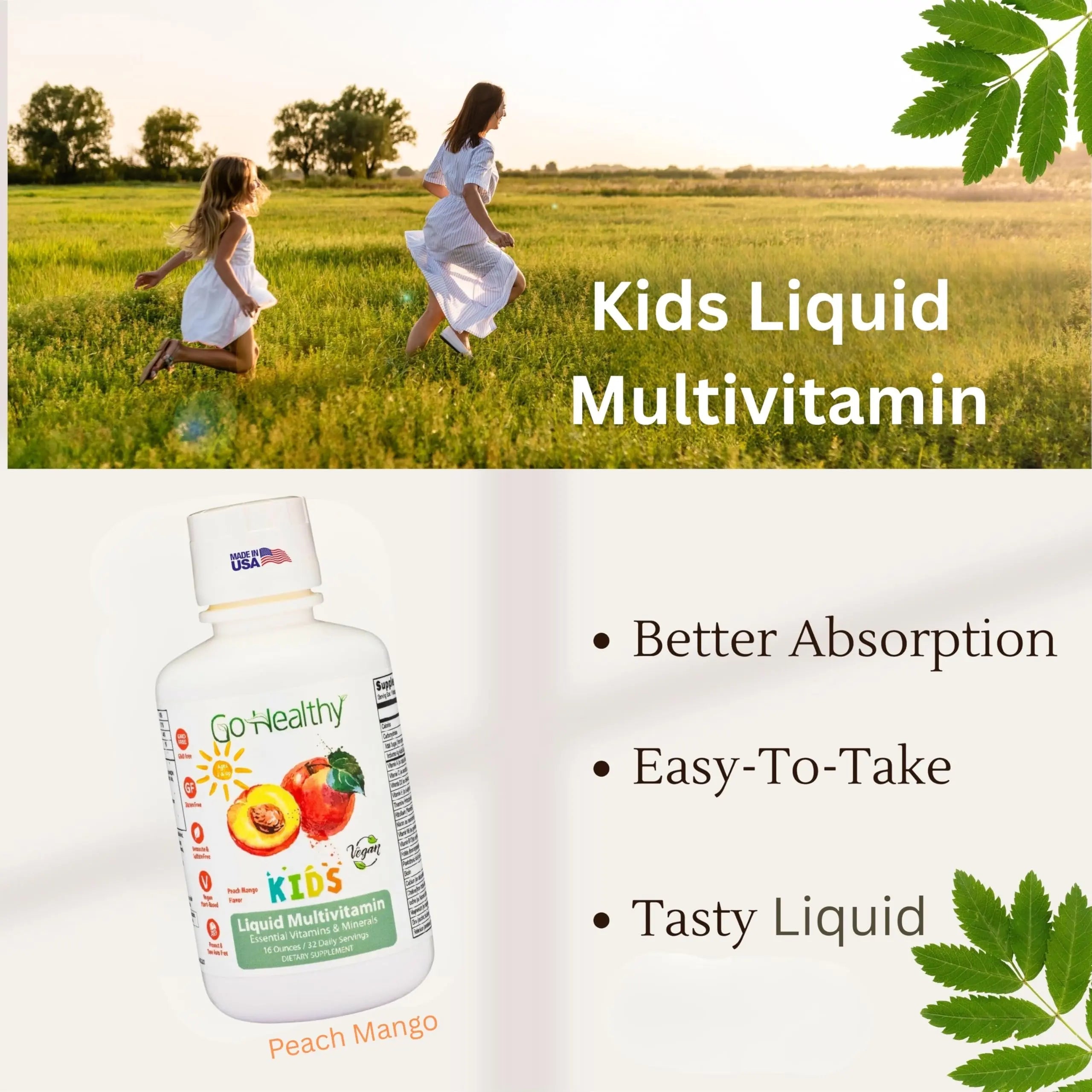 Go Healthy Kids Liquid Multivitamin | Immune Support | Kid Liquid Multivitamins | High Absorption | Vegan Vitamins | Kids Vitamins Multivitamin Go Healthy NaturalAu supplements