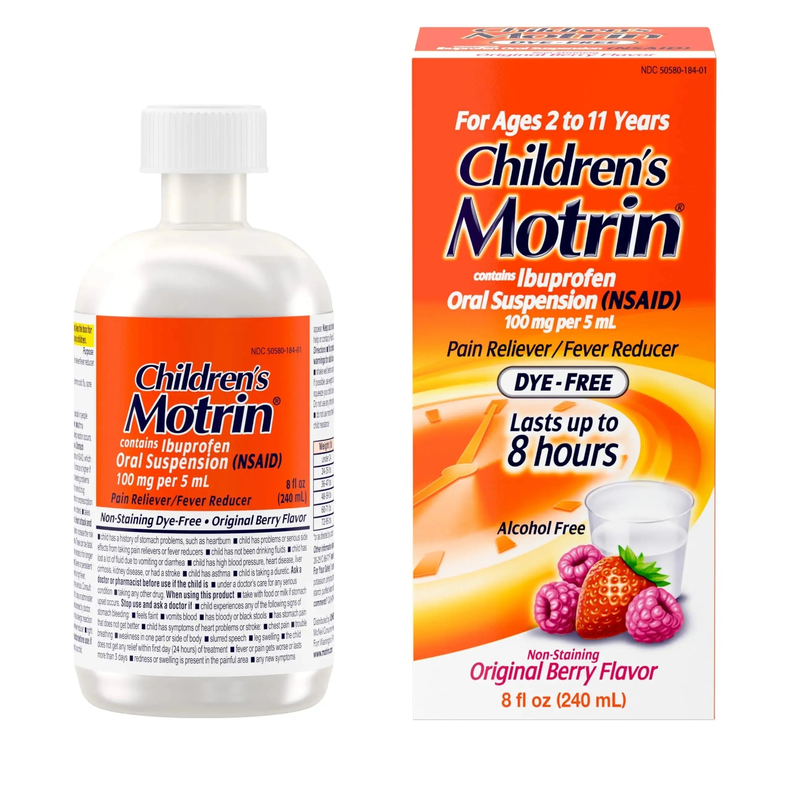 Children's Motrin Oral Suspension 100mg Ibuprofen Medicine, NSAID Fever Reducer & Pain Reliever for Minor Aches & Pains Due to Cold & Flu, Dye Free, Alcohol-Free, Berry Flavored, 8 fl. oz MotrinAu supplements