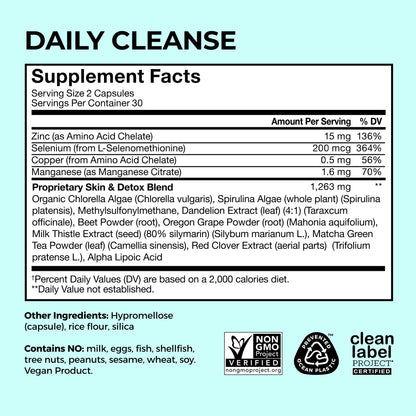 HUM Daily Cleanse Acne Supplements for Women & Men, Gentle Digestive Cleanse for Clear Skin Support, Zinc, Spirulina, Chlorella, Detoxifying Herbs, Organic Algae, Skin Vitamins Supplement, 60 Capsules HUMUS supplements