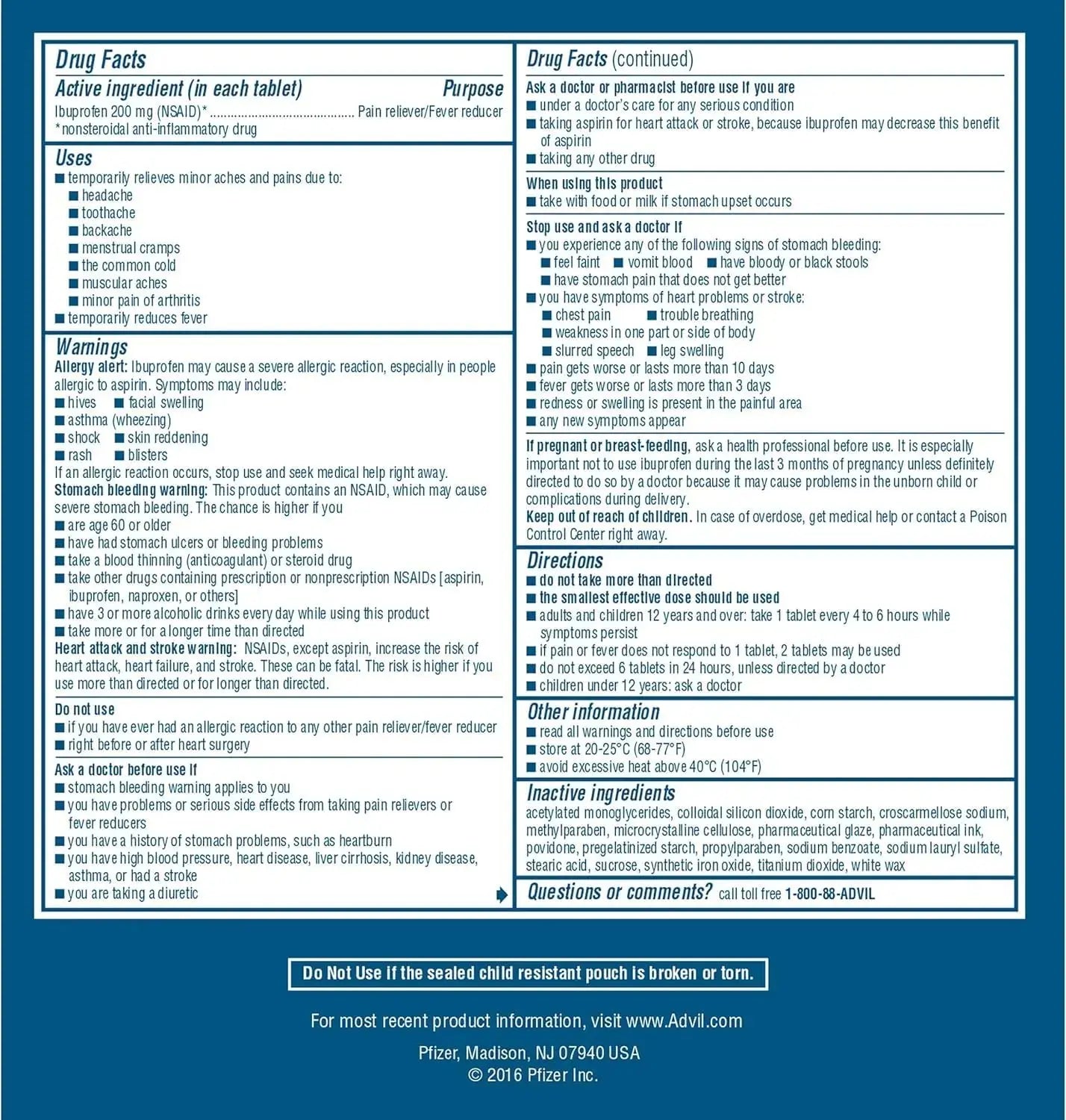Advil Ibuprofen Tablets, 200 mg Pain Reliever/Fever Reducer (NSAID), 100 Tablets (50 Packets of 2 Tablets Each) AdvilAu supplements