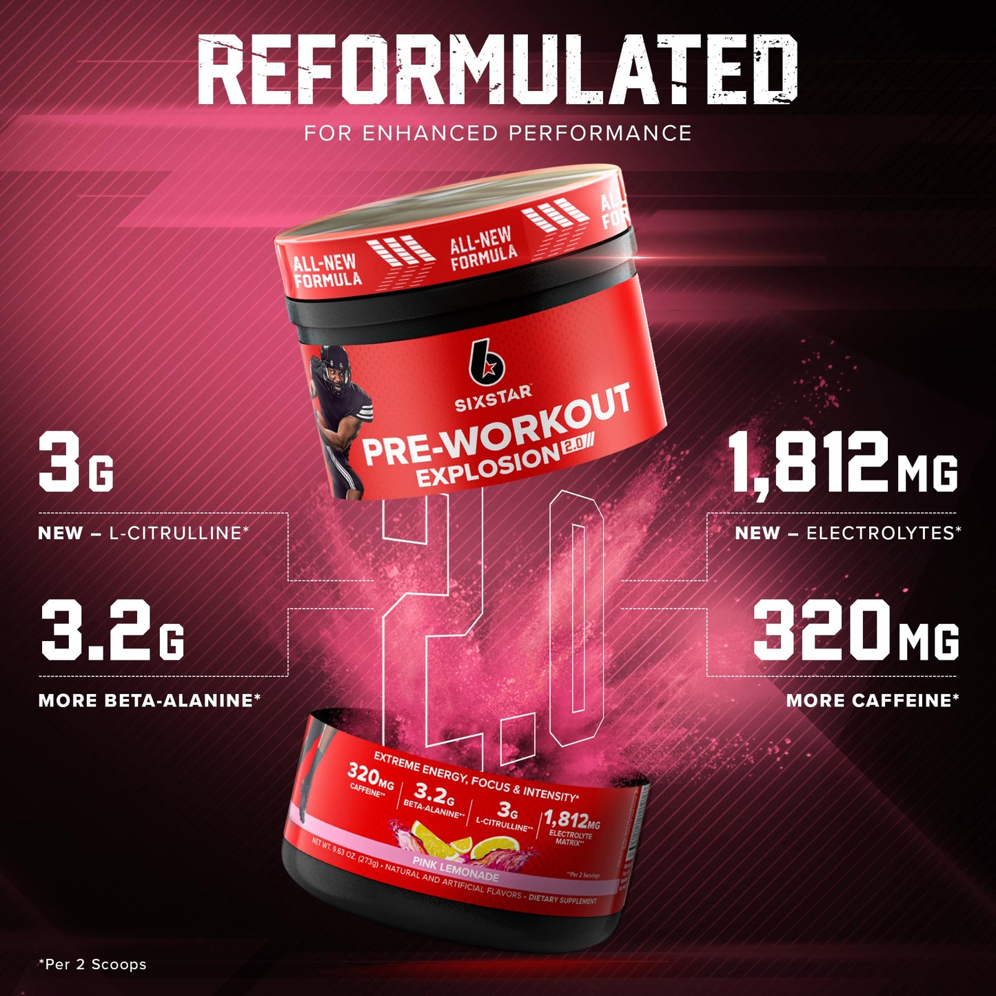 Six Star Pre-Workout Explosion 2.0 Pink Lemonade - Pre-Workout Powder, Explosive Energy Six StarUS supplements