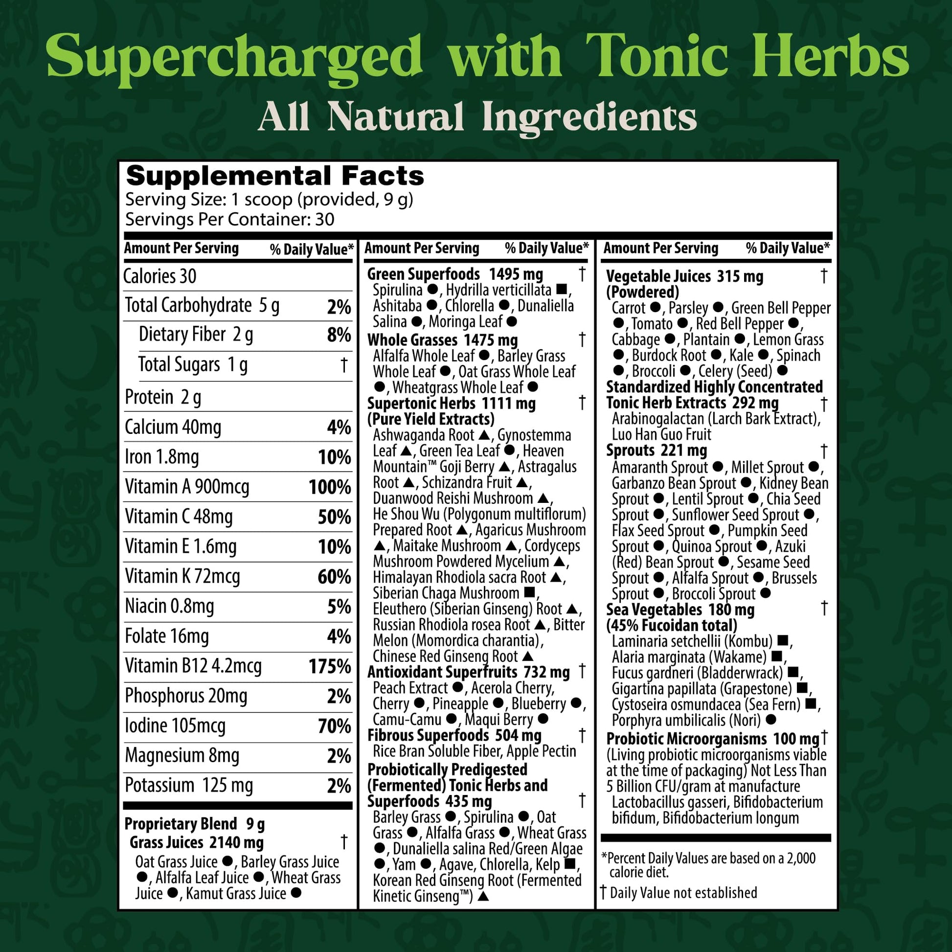 Dragon Herbs Tonic Alchemy Superfood Greens Powder with 91 Ingredients: Tonic Herbs, Ashwagandha, Mushrooms, Probiotics, Super Greens, Seaweeds, Fruits, Vegetables, Spirulina - 30 Servings Dragon HerbsAu supplements