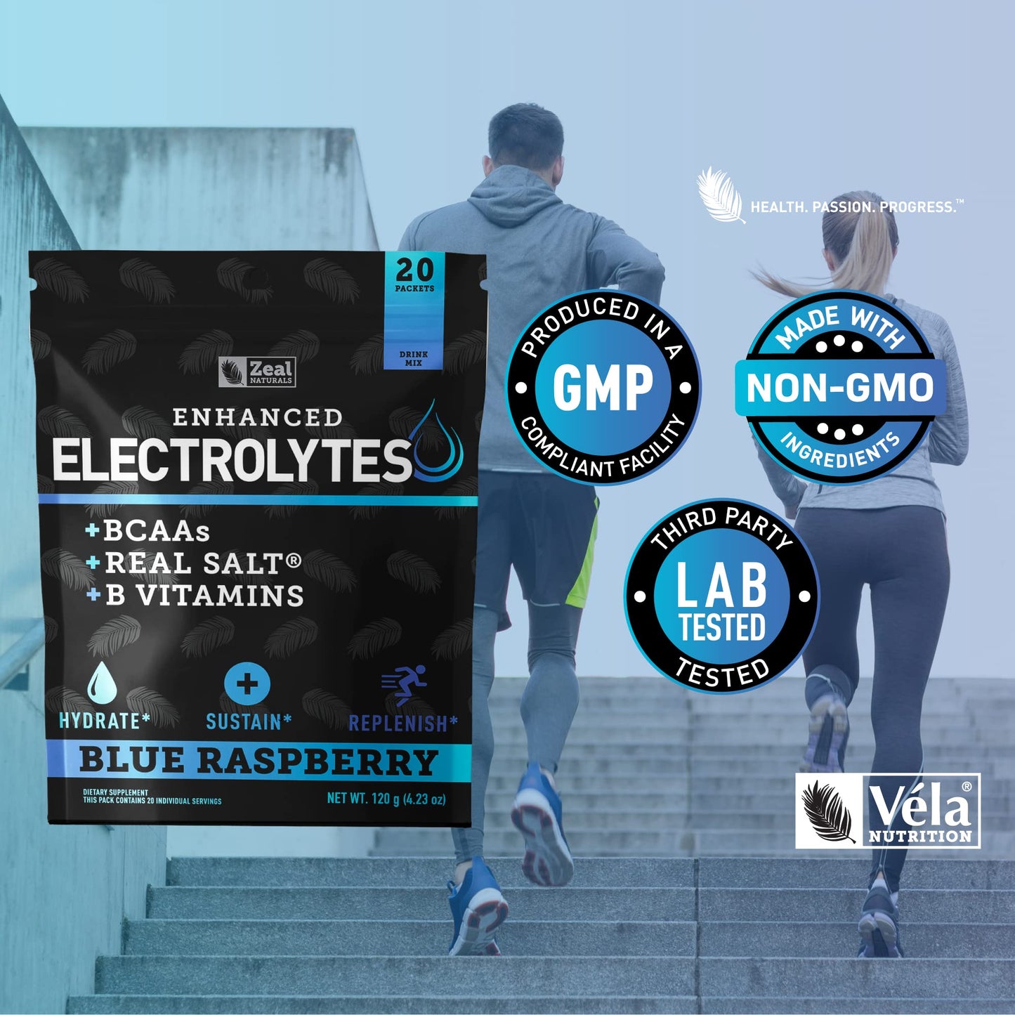 Enhanced Powder Stick Packs (Blue Raspberry - 20 Packets) Sugar Free + BCAA B-Vitamin Zeal NaturalsUS supplements