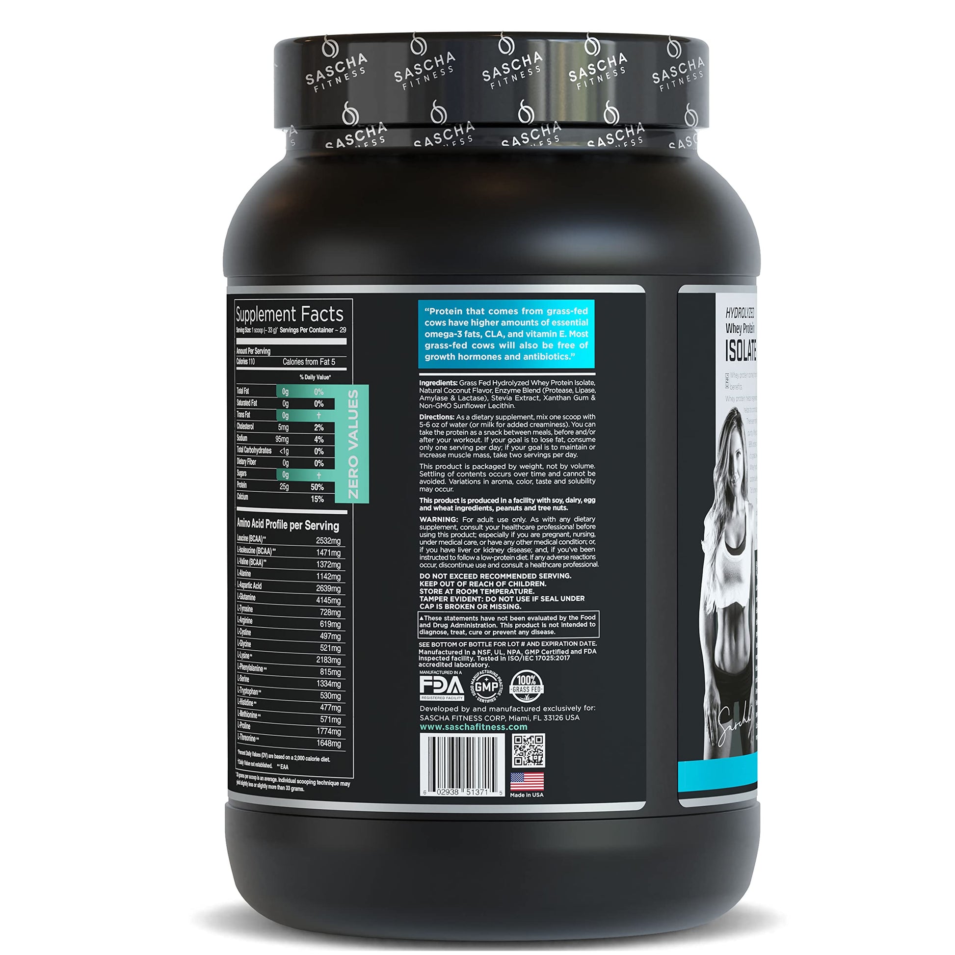 SASCHA FITNESS Hydrolyzed Whey Protein Isolate,100% Grass-Fed (2 Pounds, Coconut) SASCHA FITNESSUS supplements