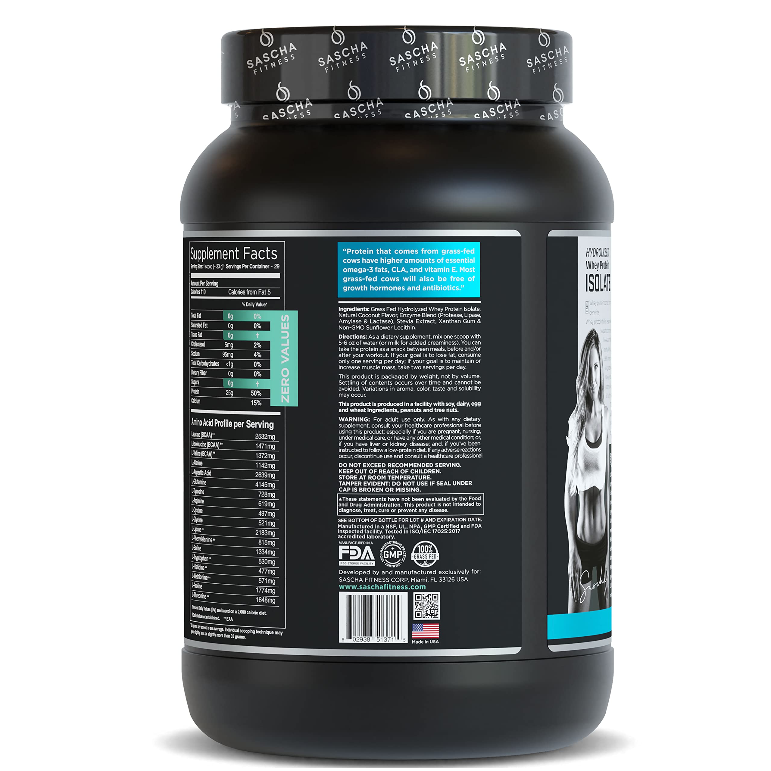 SASCHA FITNESS Hydrolyzed Whey Protein Isolate,100% Grass-Fed (2 Pounds, Coconut) SASCHA FITNESSUS supplements