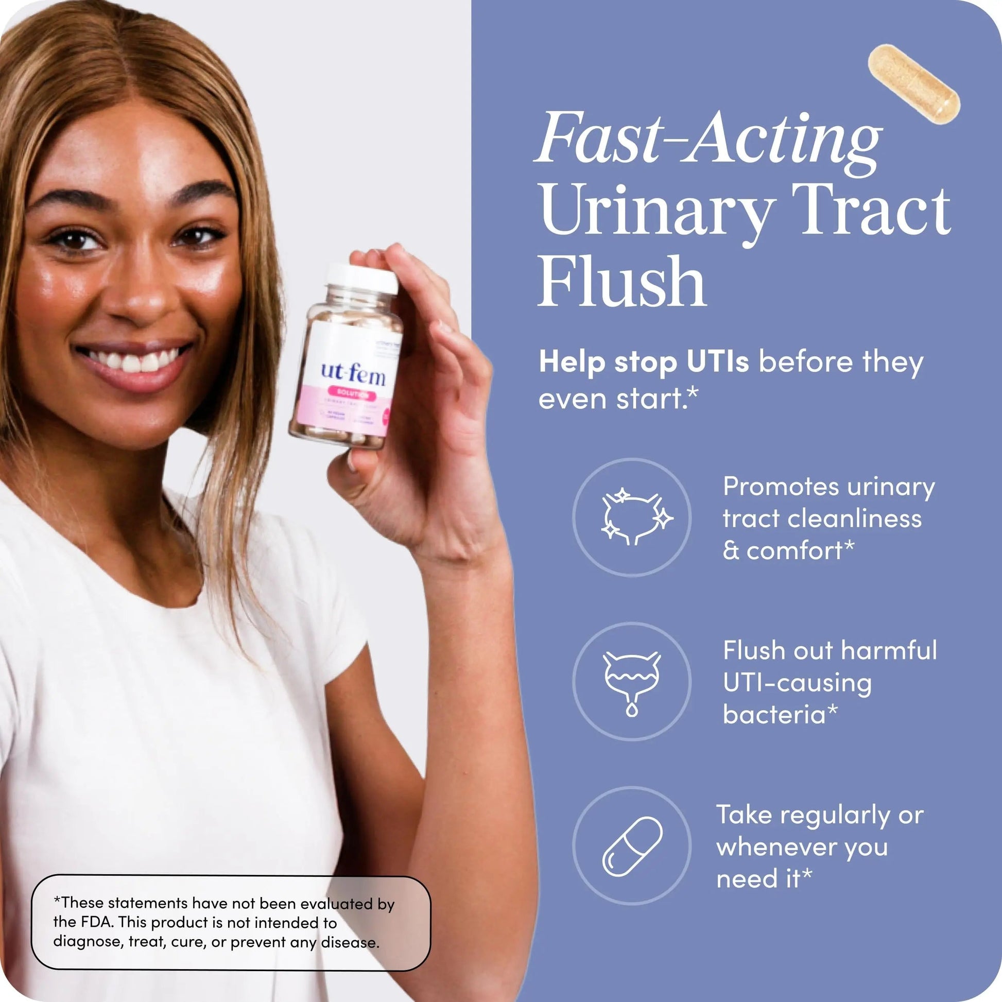 UT-Fem Solution - Fast-Acting Urinary Tract Flush for Women, Proactive UTI Support, Promotes Cleansing & Comfort, Clinical-Strength D-Mannose, Cranberry, and Natural Ingredients - 60 Vegan Capsules UT-FemAu supplements