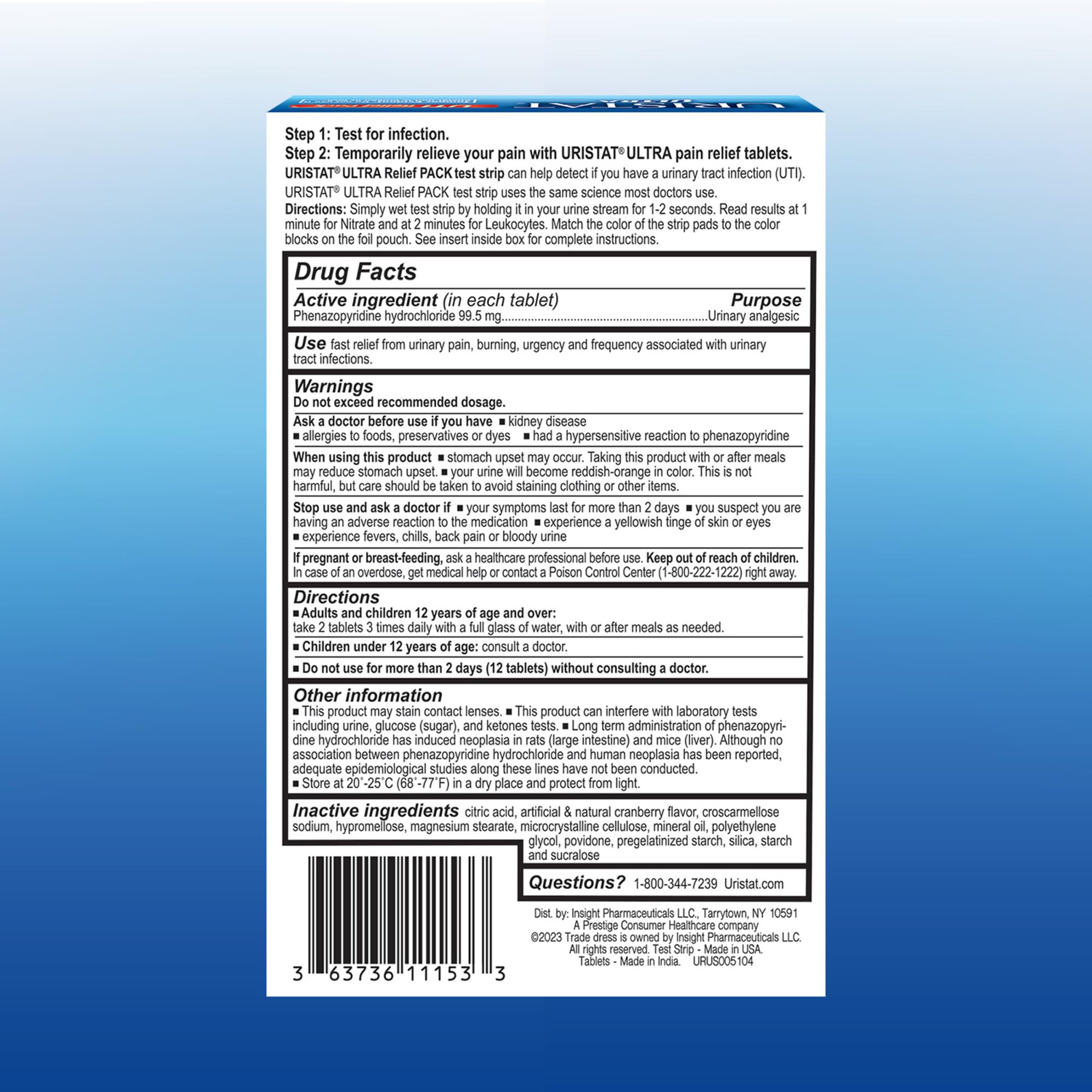 Uristat Ultra Strength Urinary Tract Infection Treatments and Test Relief Kit – 1 UTI Test Strip & 12 Cranberry Flavor Relief Tablets to Ease Urinary Pain, Burning & Urgency URISTATAu supplements