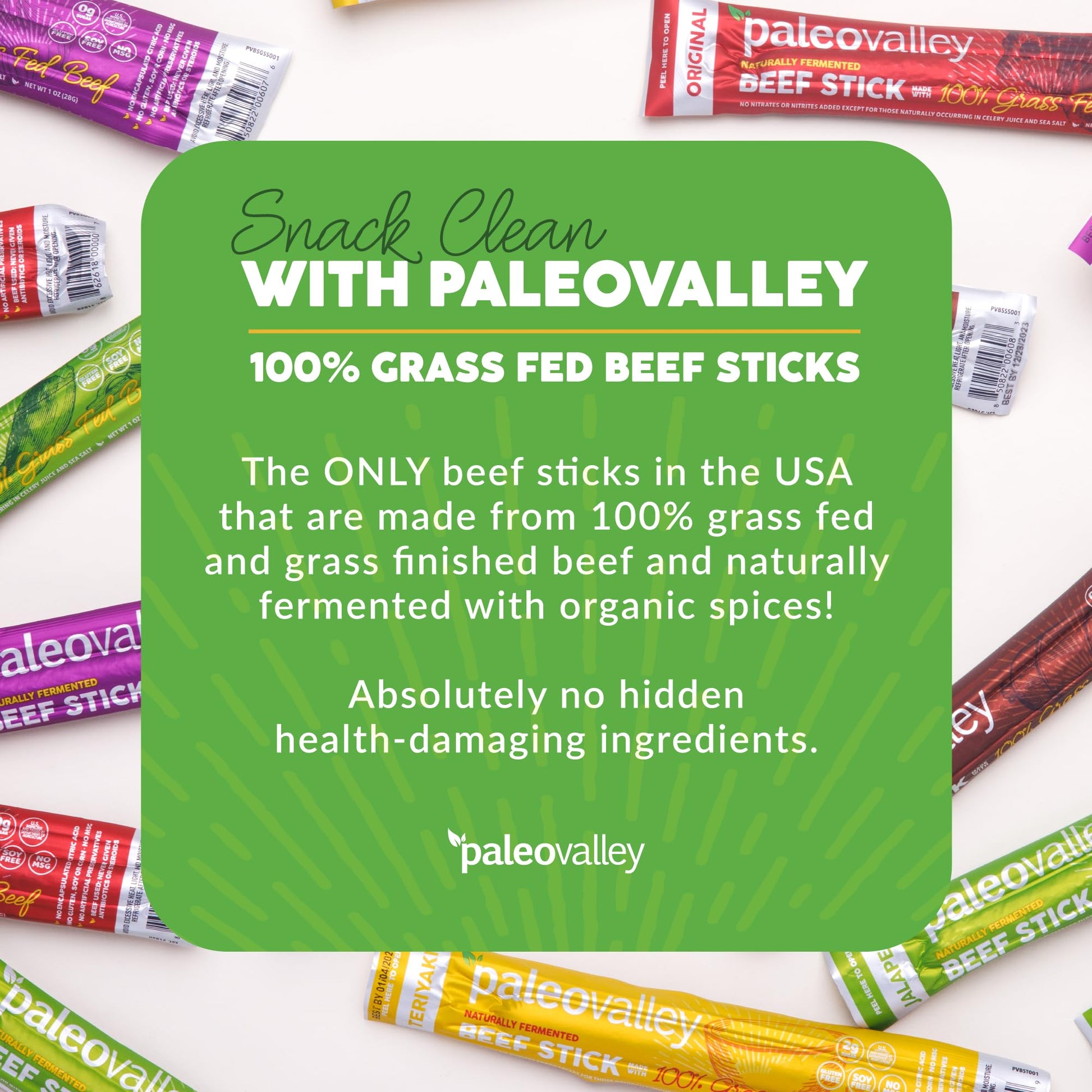 Paleovalley 100% Grass Fed Beef Sticks - Delicious Gluten Free Beef Snack - High Protein Keto Friendly, 50 Count Variety Pack PaleovalleyUS supplements
