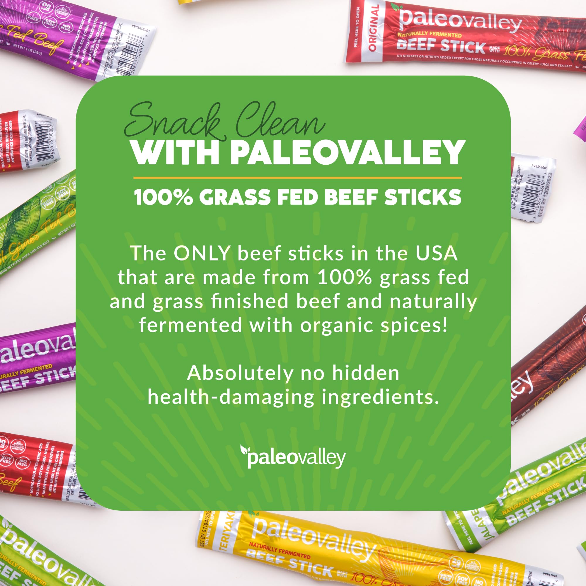 Paleovalley 100% Grass Fed Beef Sticks - Delicious Gluten Free Beef Snack - High Protein Keto Friendly, 50 Count Variety Pack PaleovalleyUS supplements